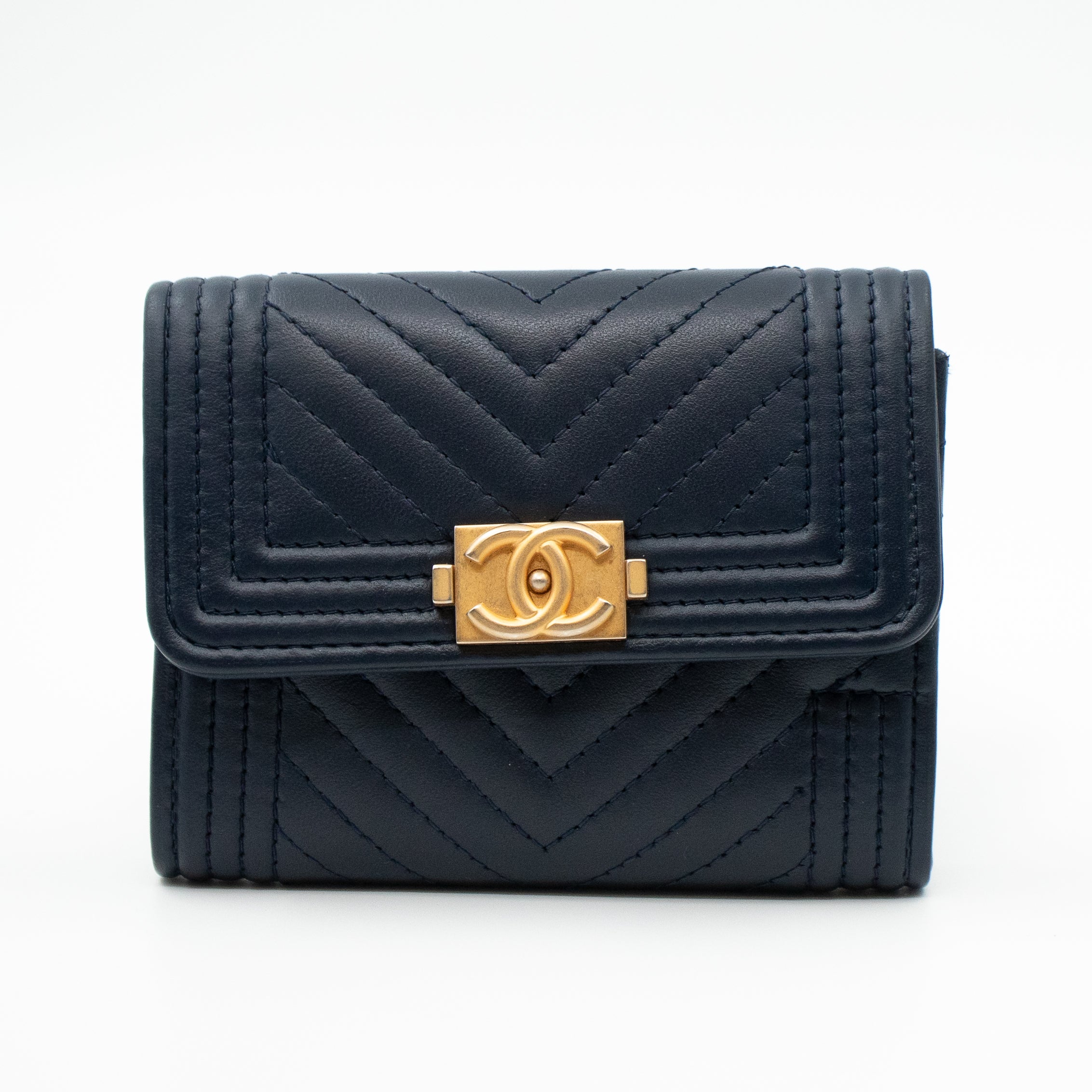Boy Flap Card Case Navy Leather