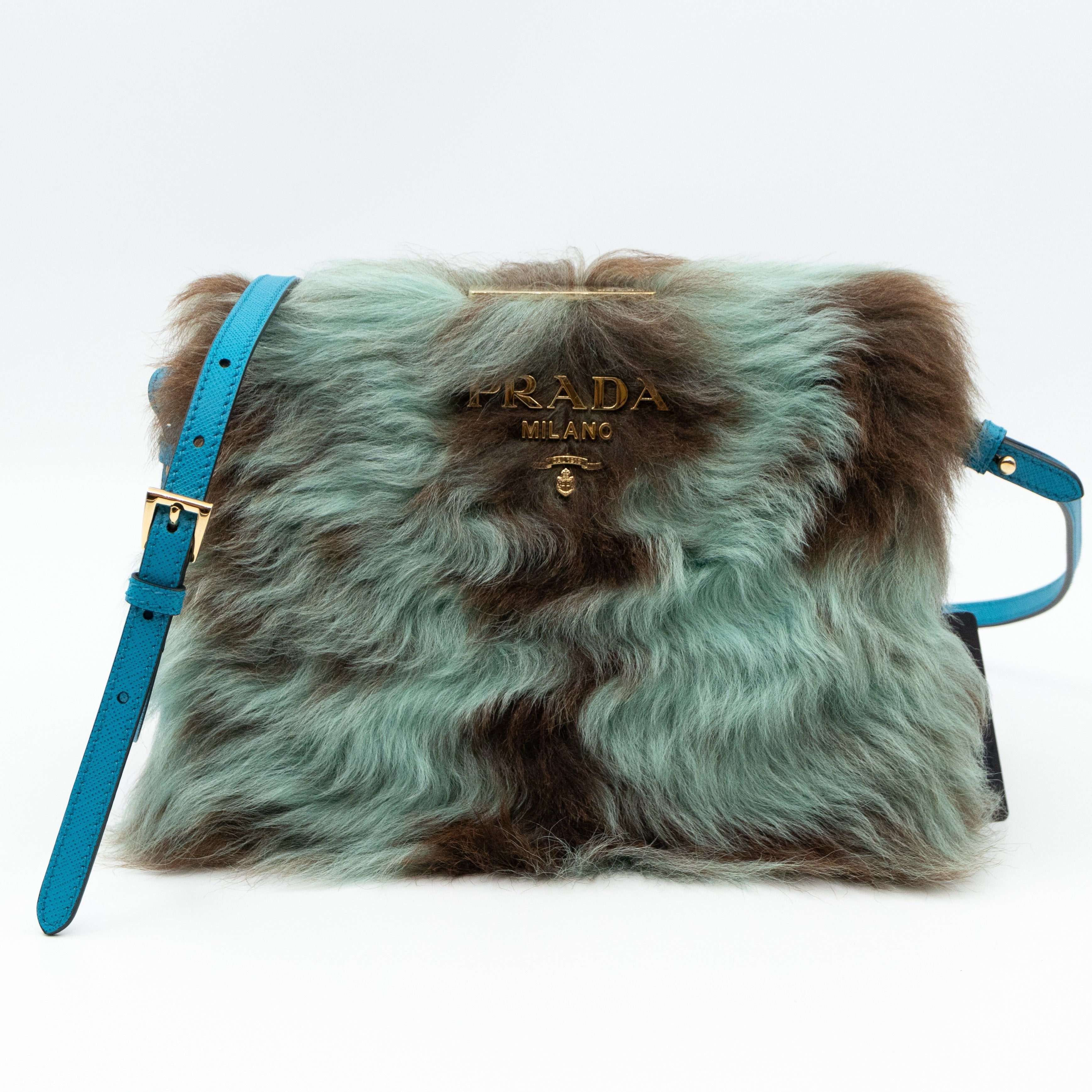 Light Frame Crossbody Bag Blue Fur