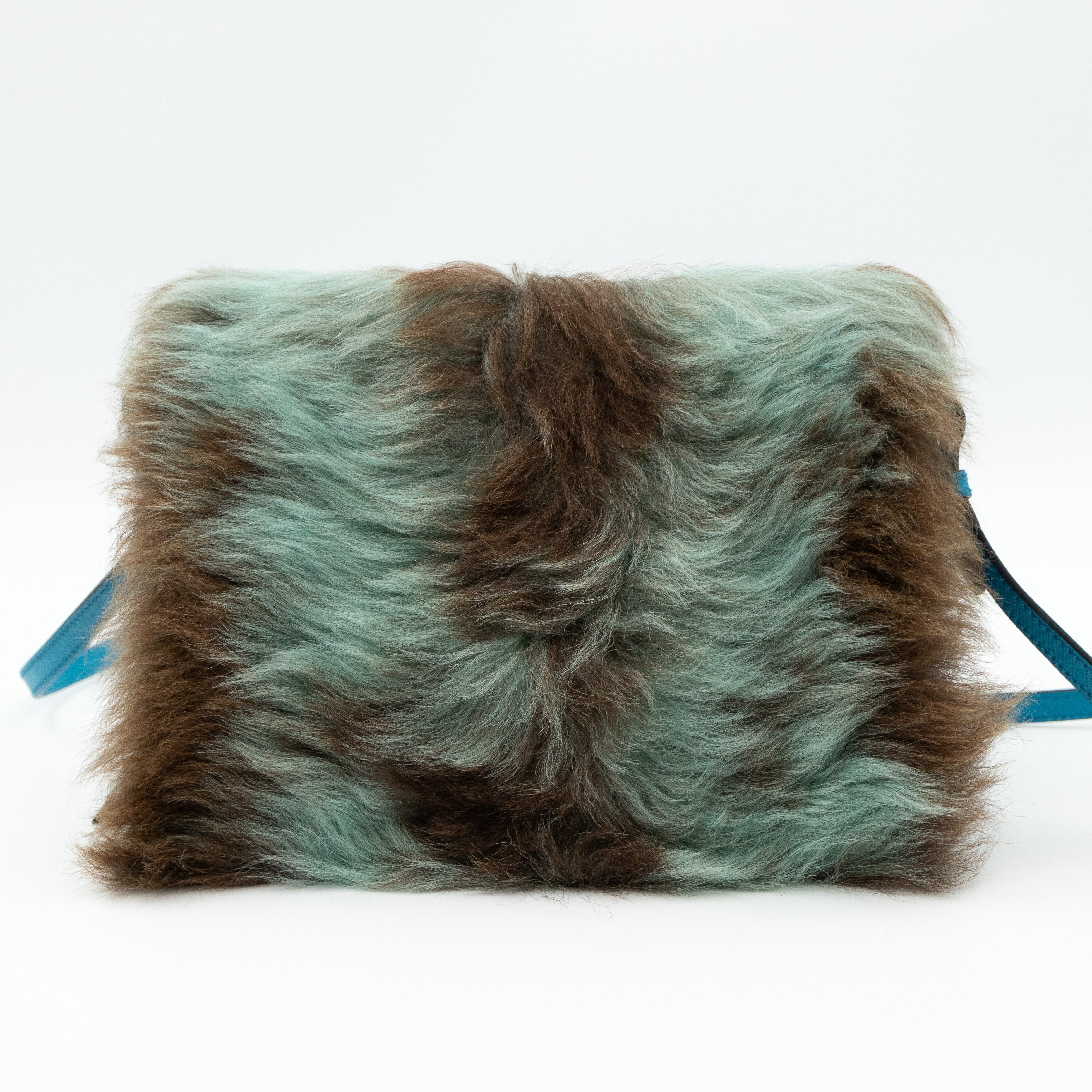 Light Frame Crossbody Bag Blue Fur