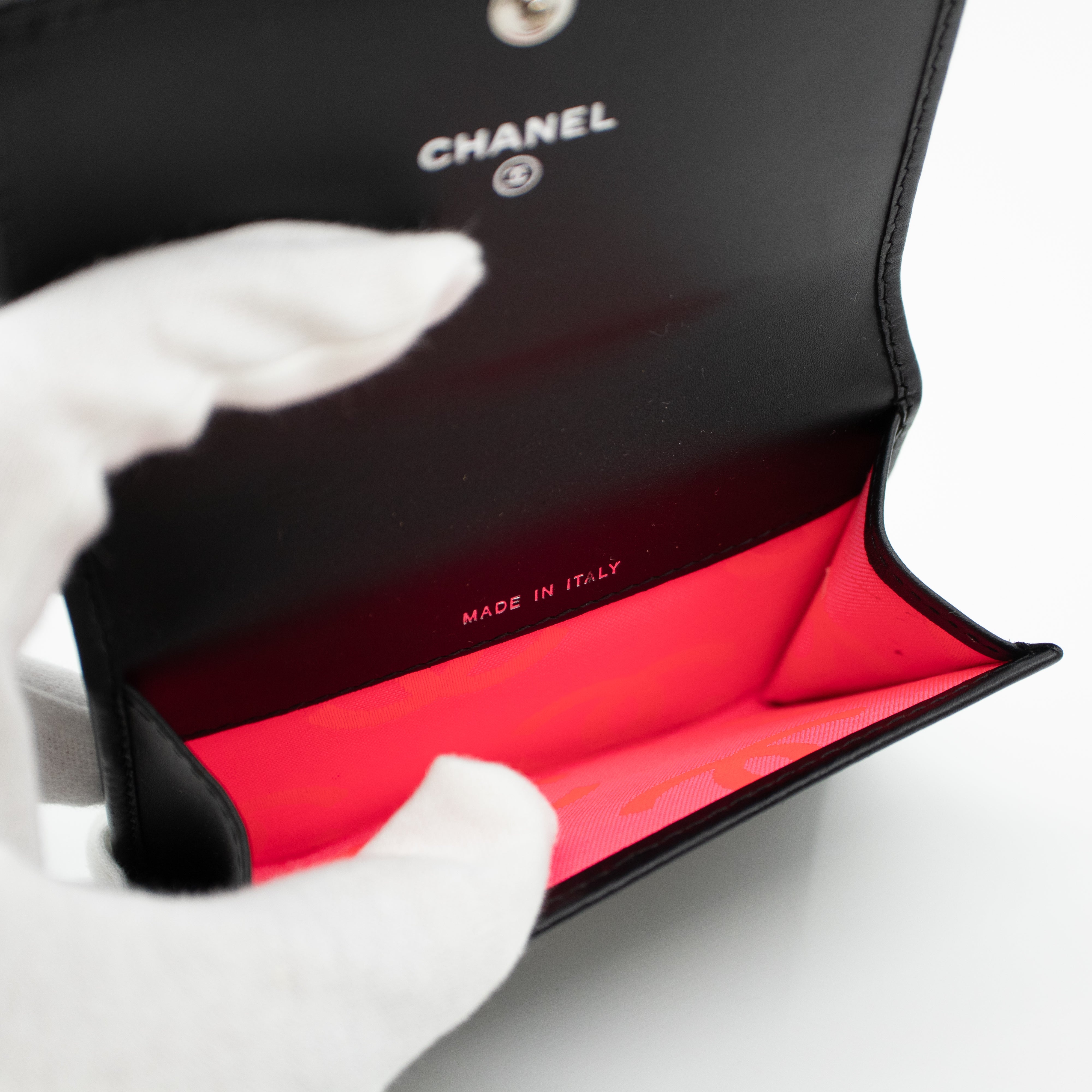 Cambon Flap Card Case Black Leather