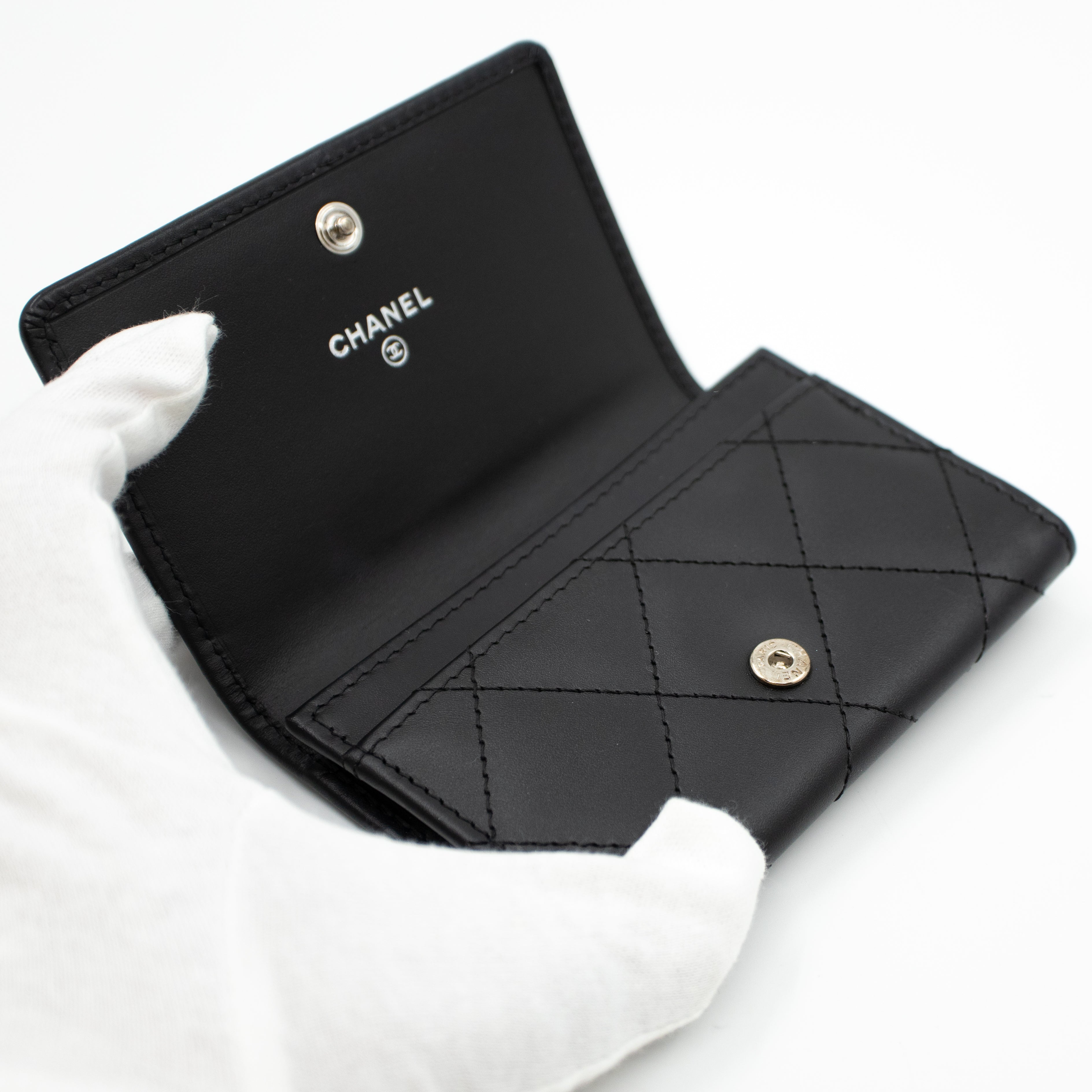 Cambon Flap Card Case Black Leather