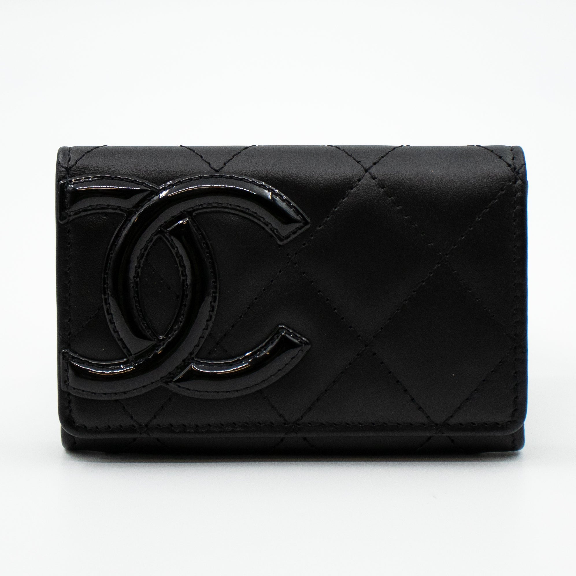 Cambon Flap Card Case Black Leather