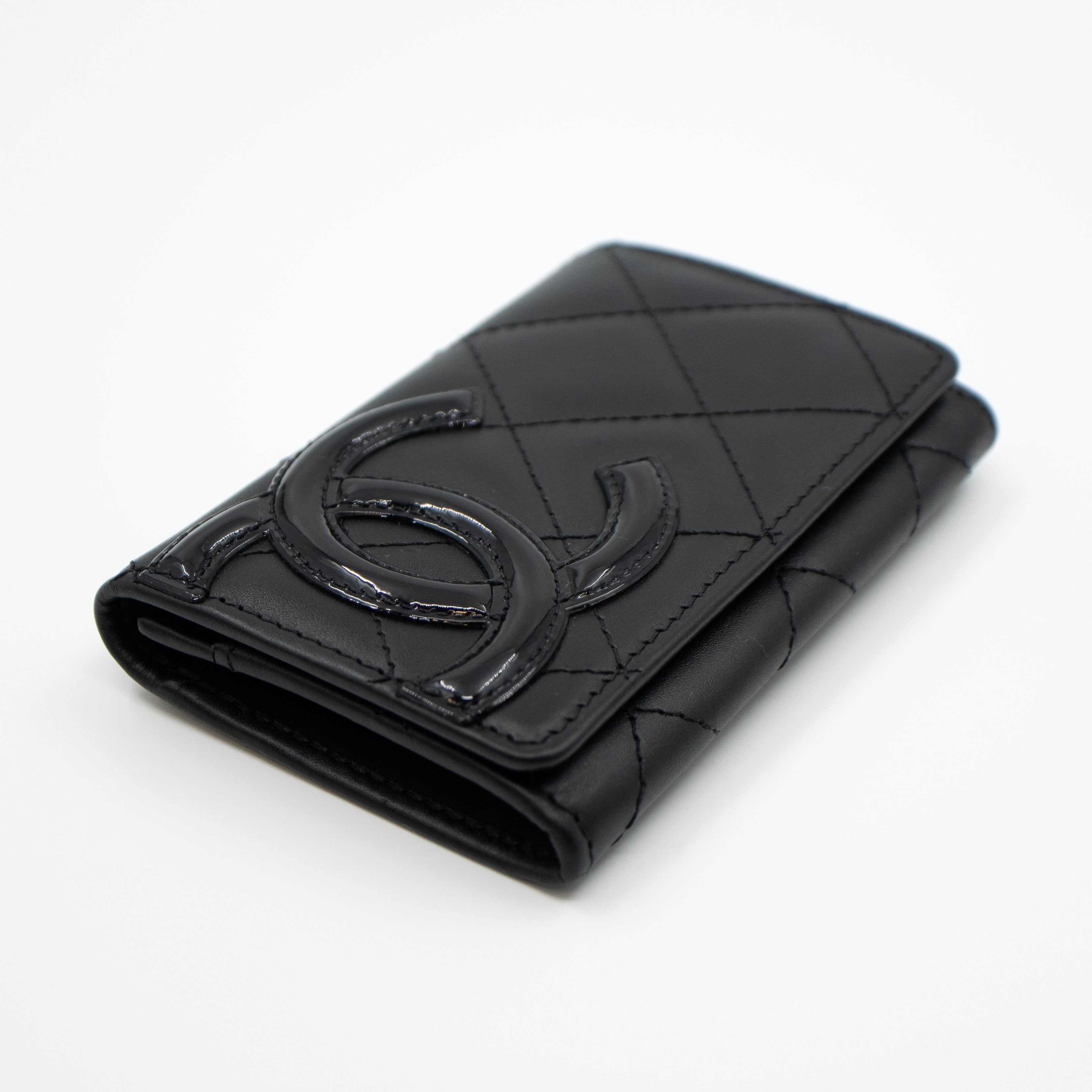Cambon Flap Card Case Black Leather