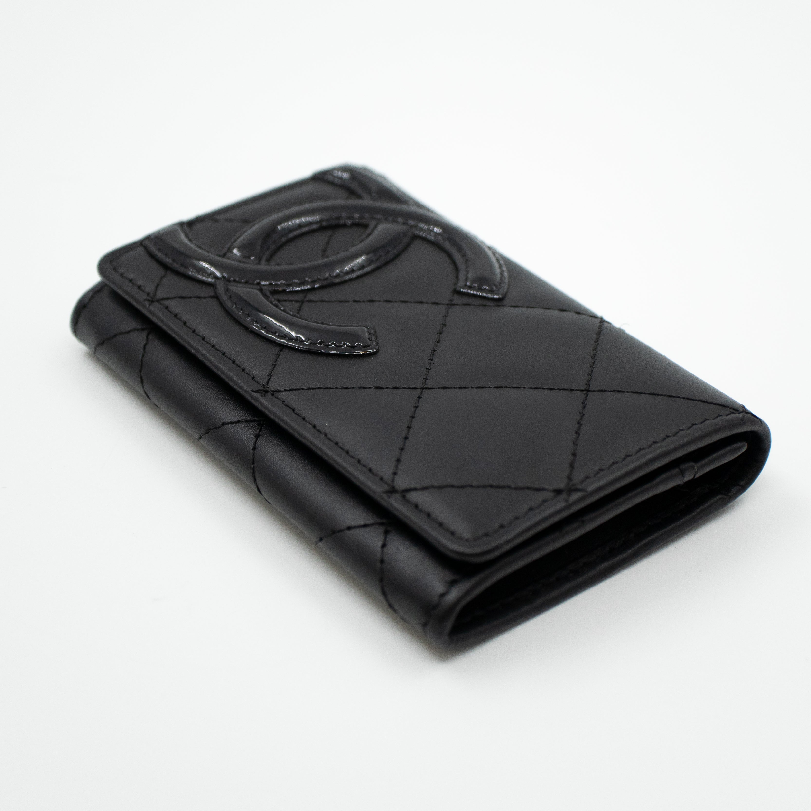 Cambon Flap Card Case Black Leather