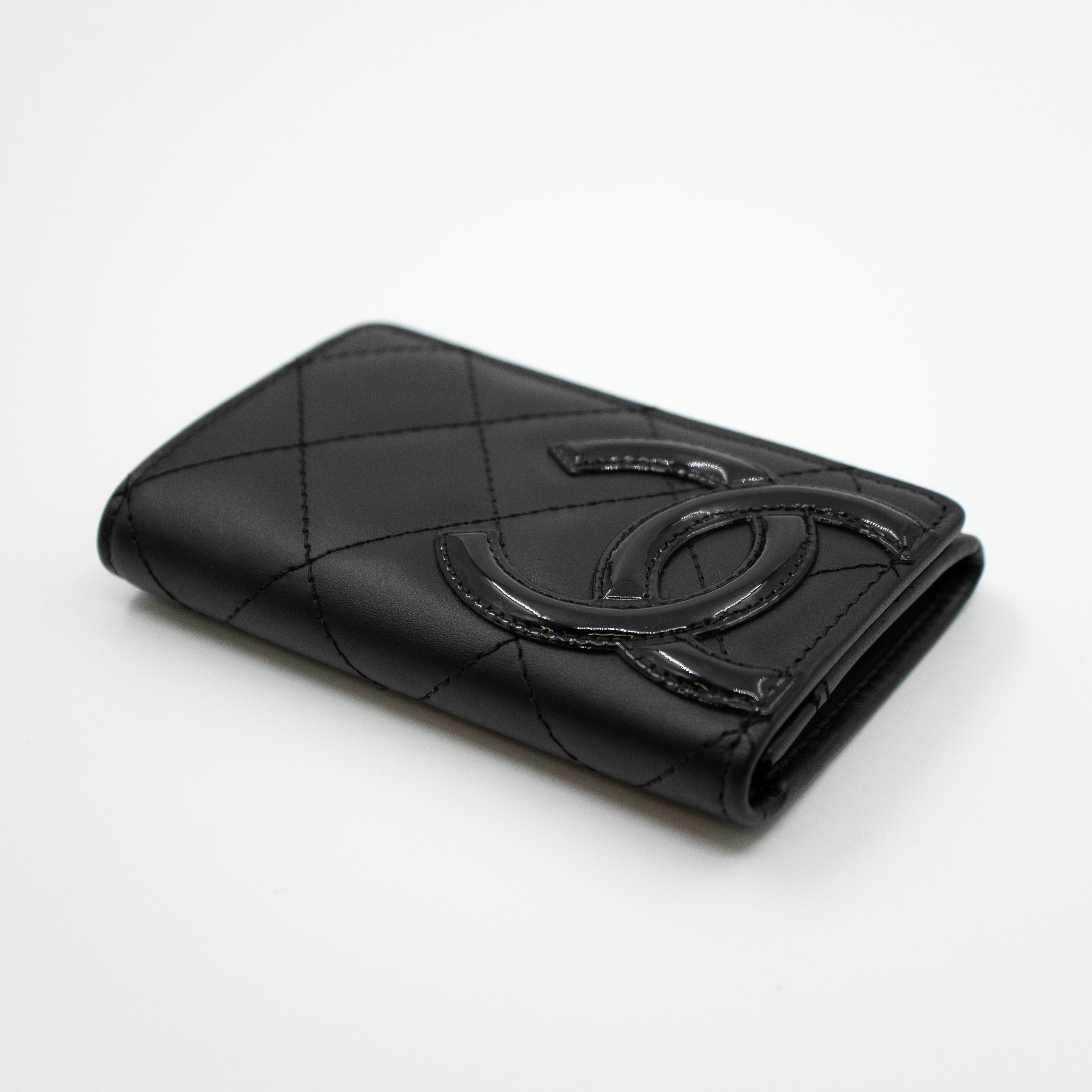 Cambon Flap Card Case Black Leather