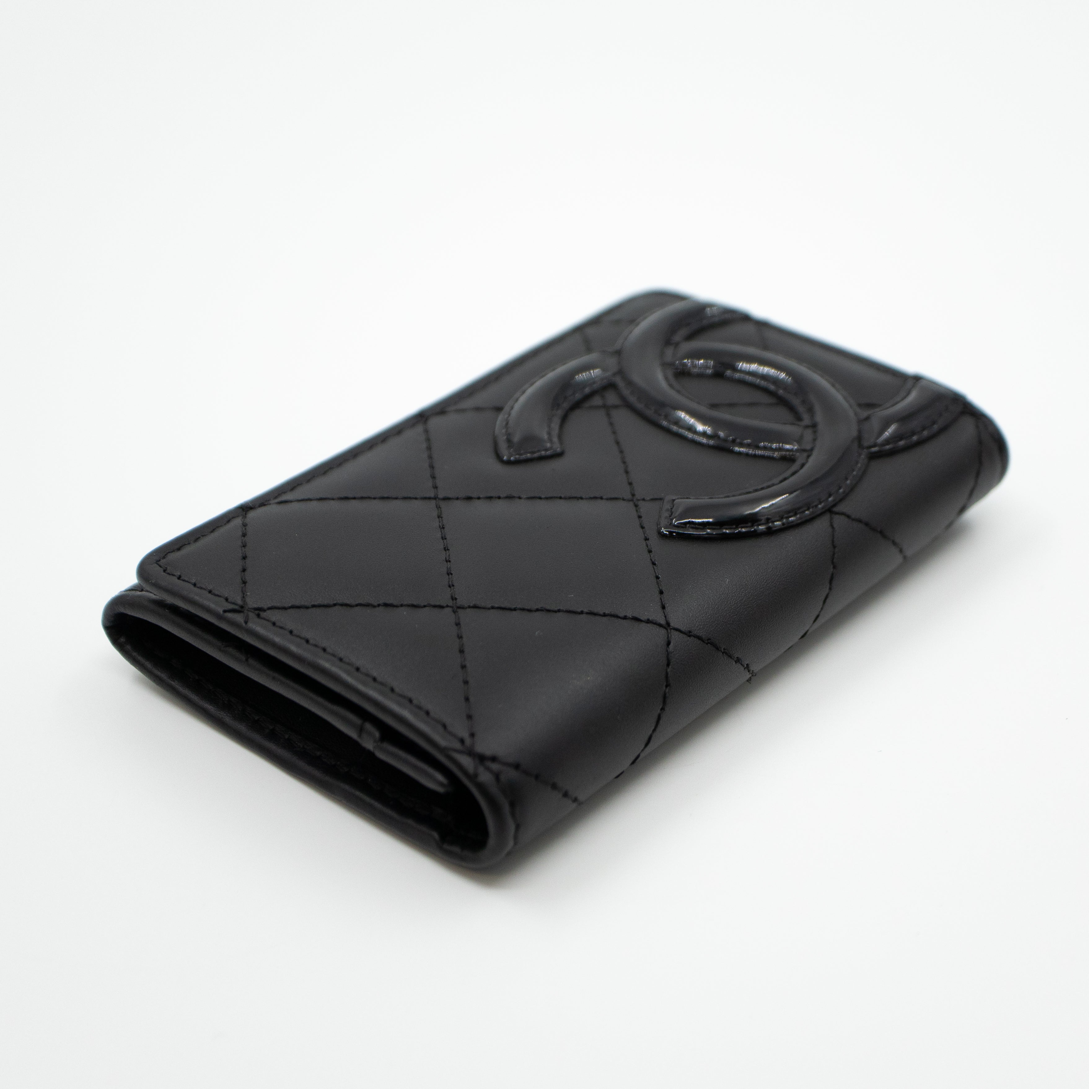 Cambon Flap Card Case Black Leather