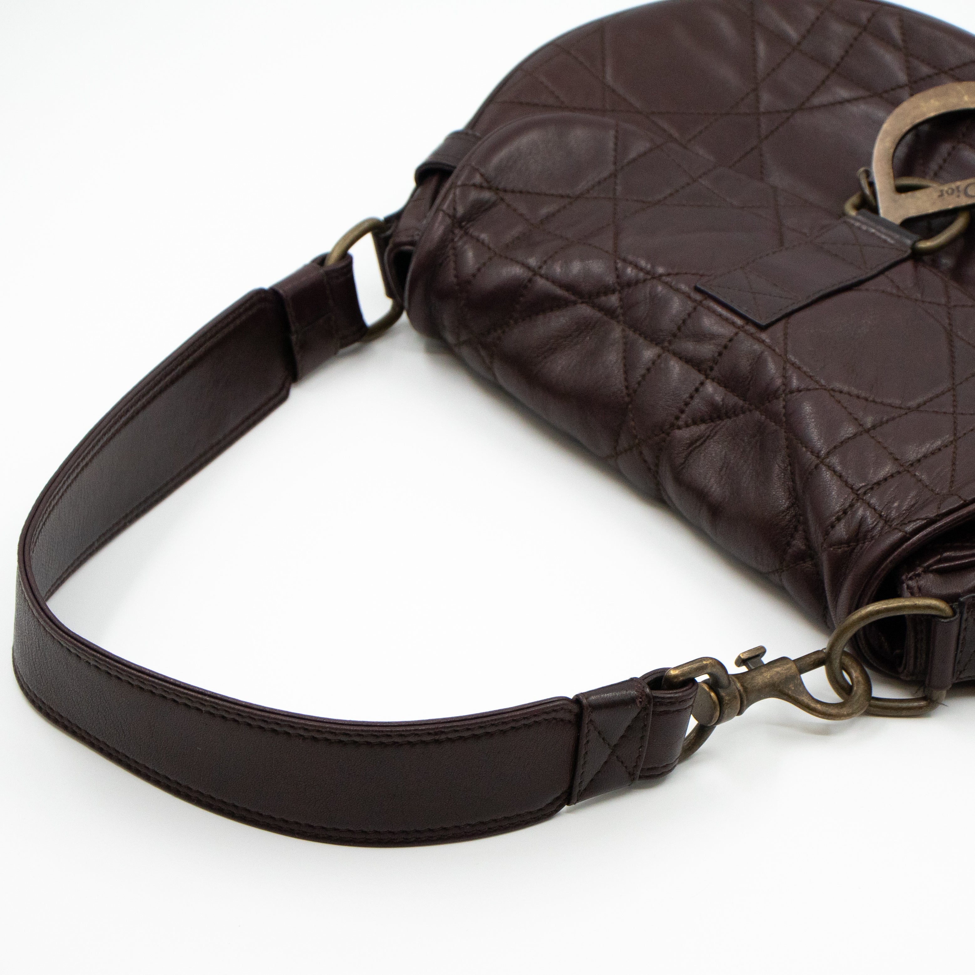 Shoulder Bag Cannage Quilted Brown Leather