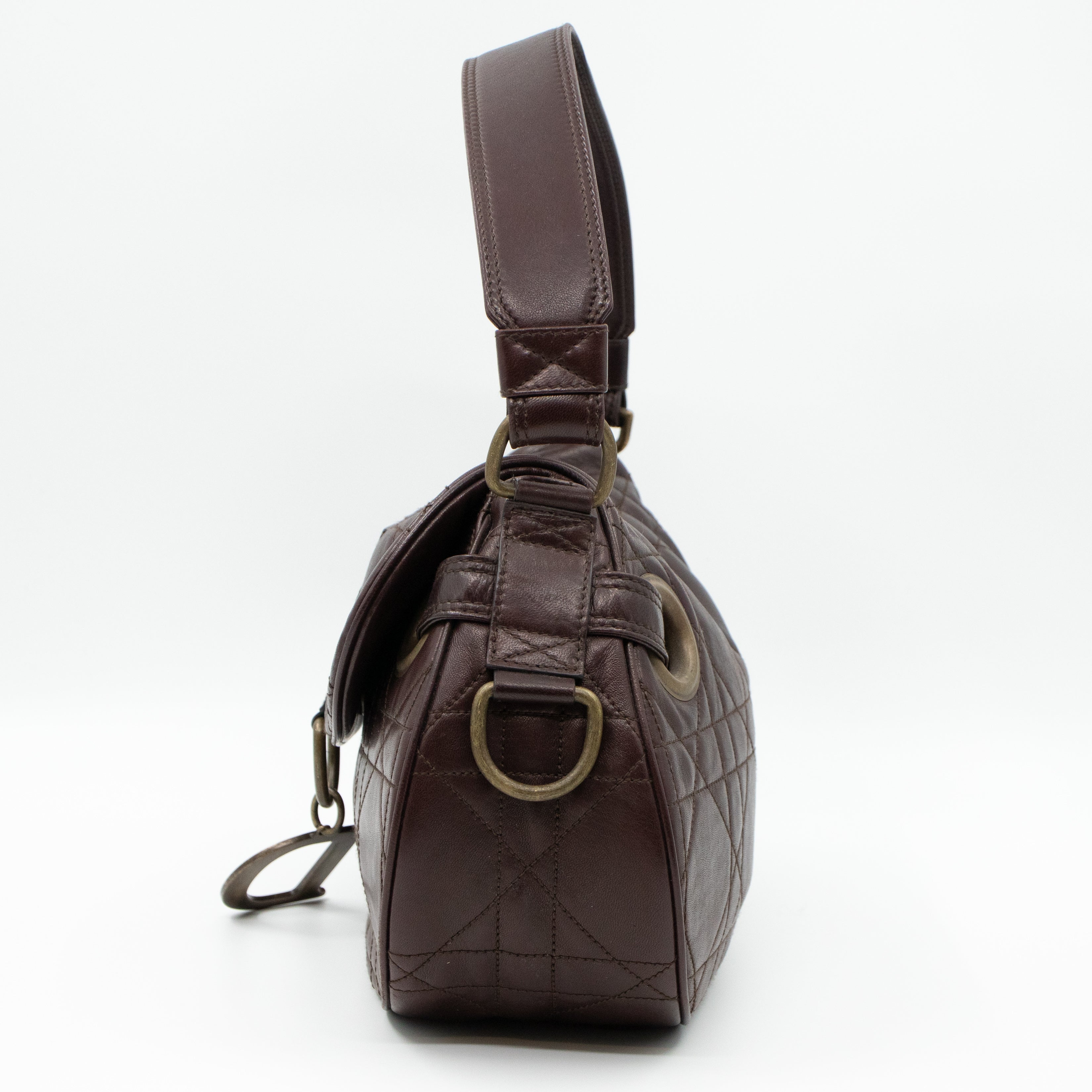 Shoulder Bag Cannage Quilted Brown Leather