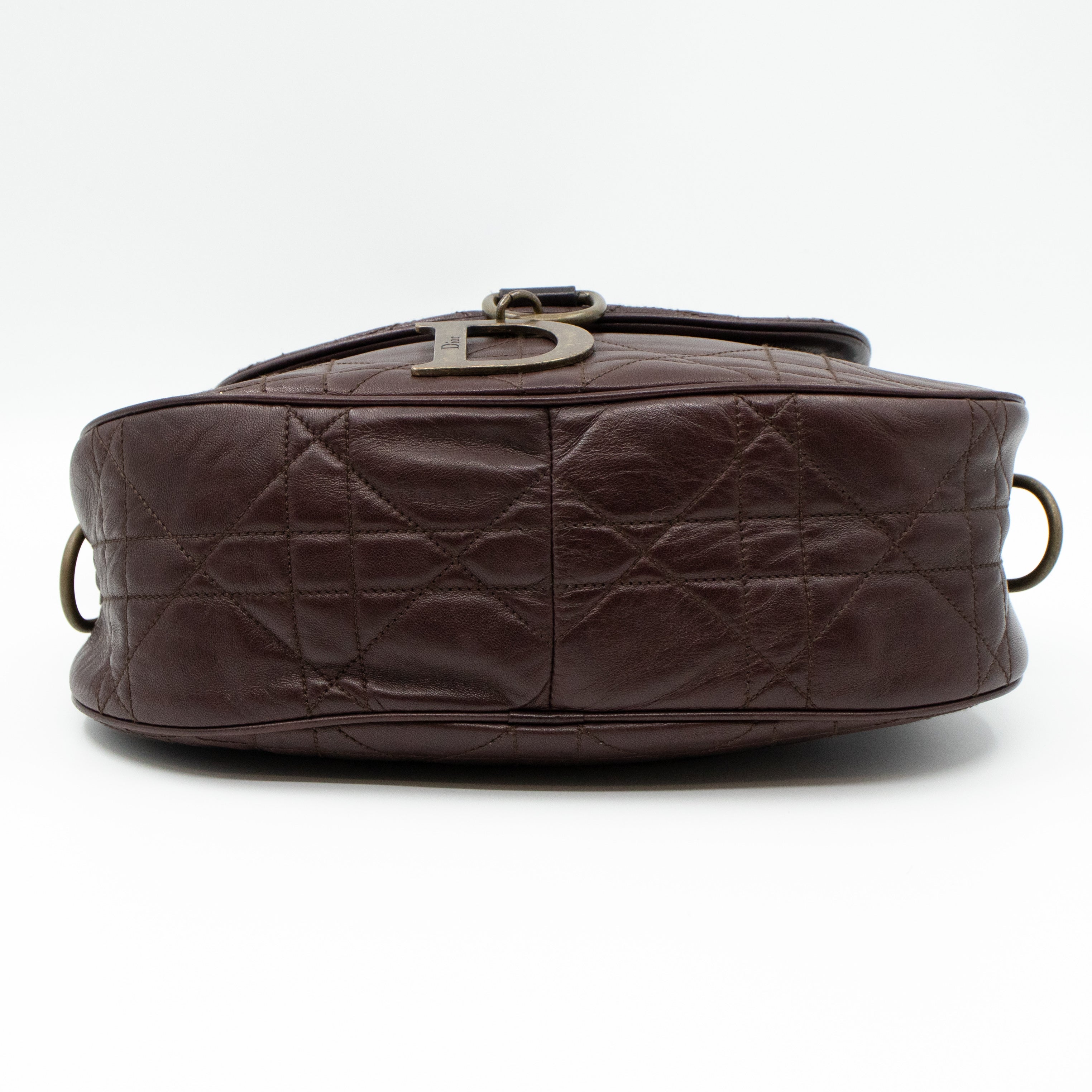 Shoulder Bag Cannage Quilted Brown Leather