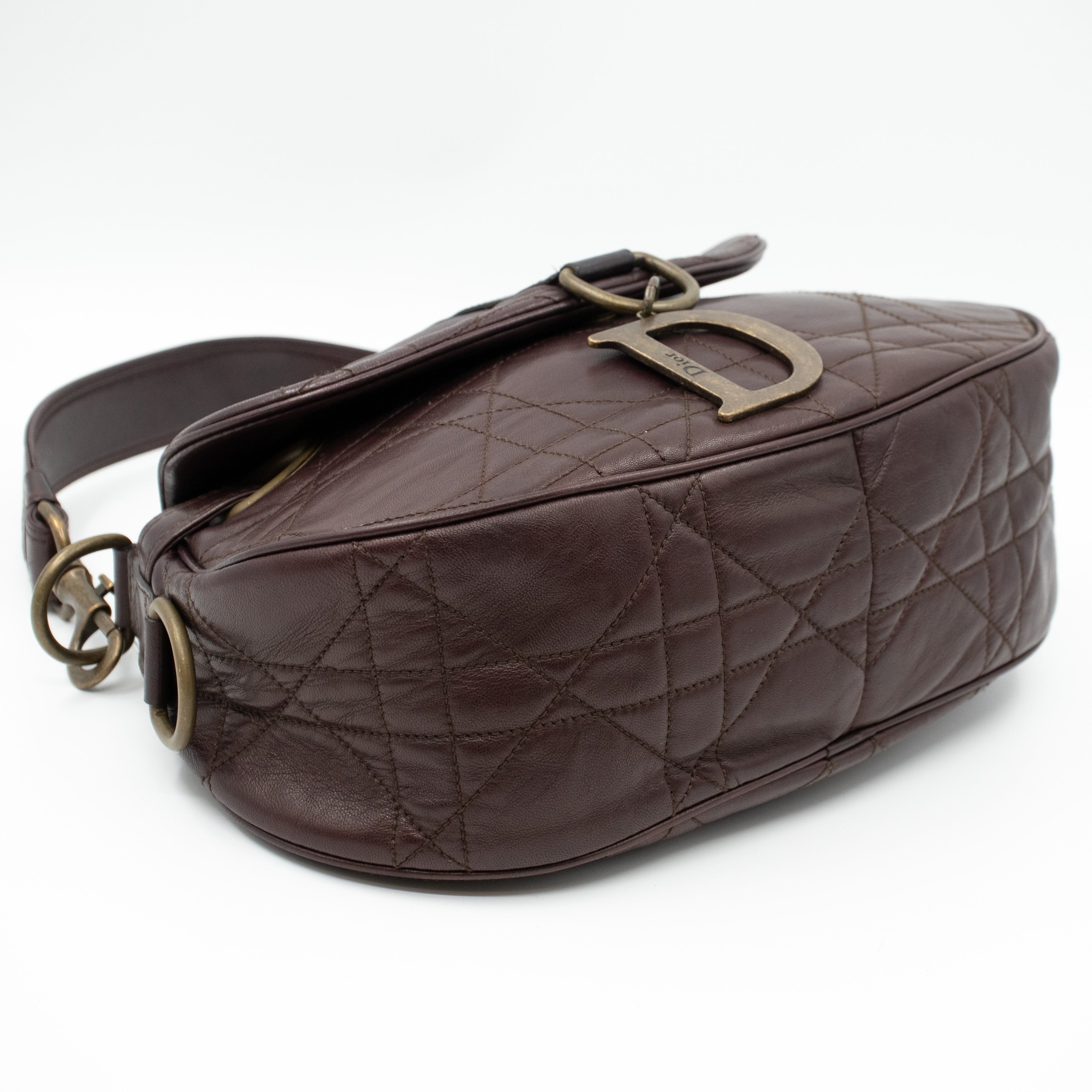 Shoulder Bag Cannage Quilted Brown Leather