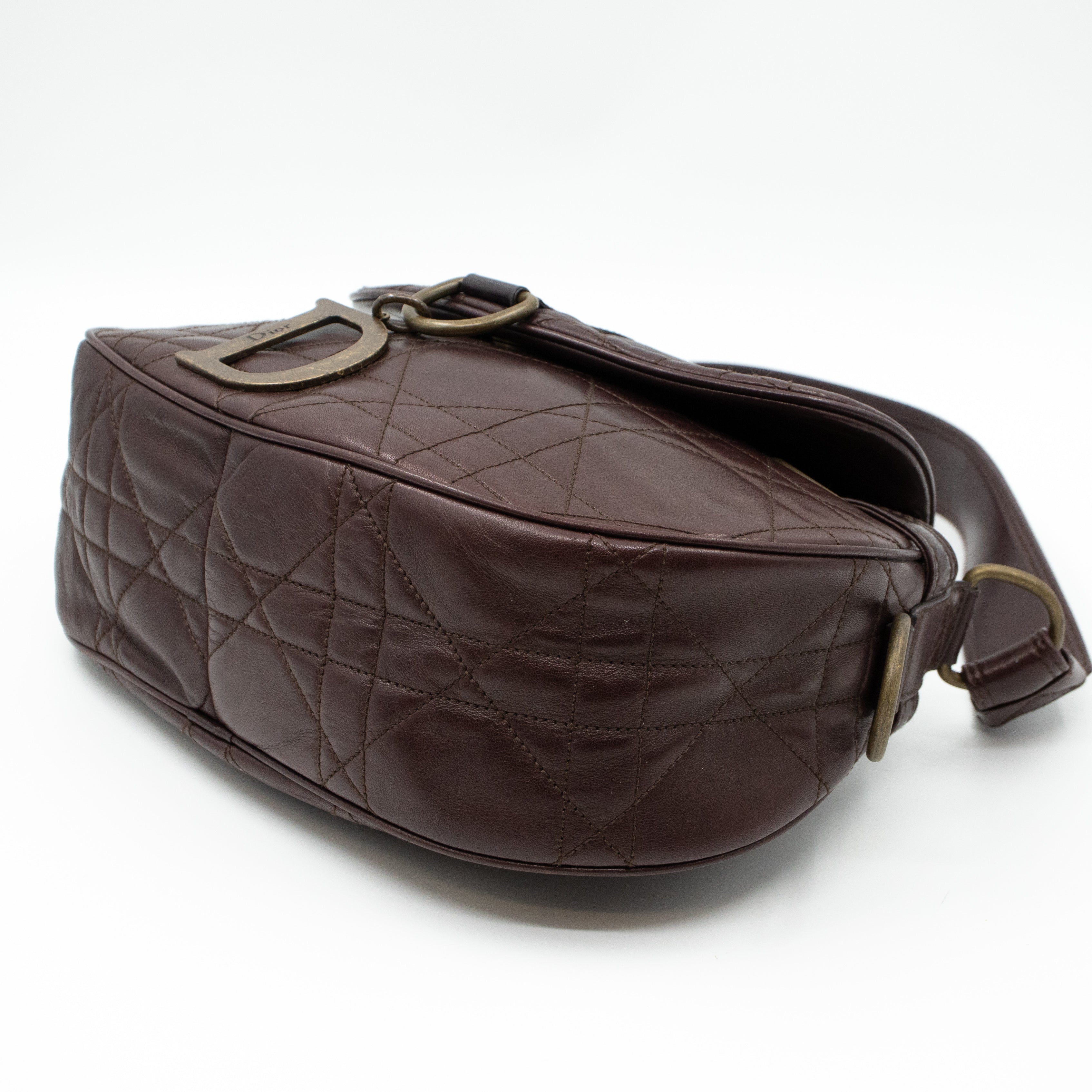 Shoulder Bag Cannage Quilted Brown Leather