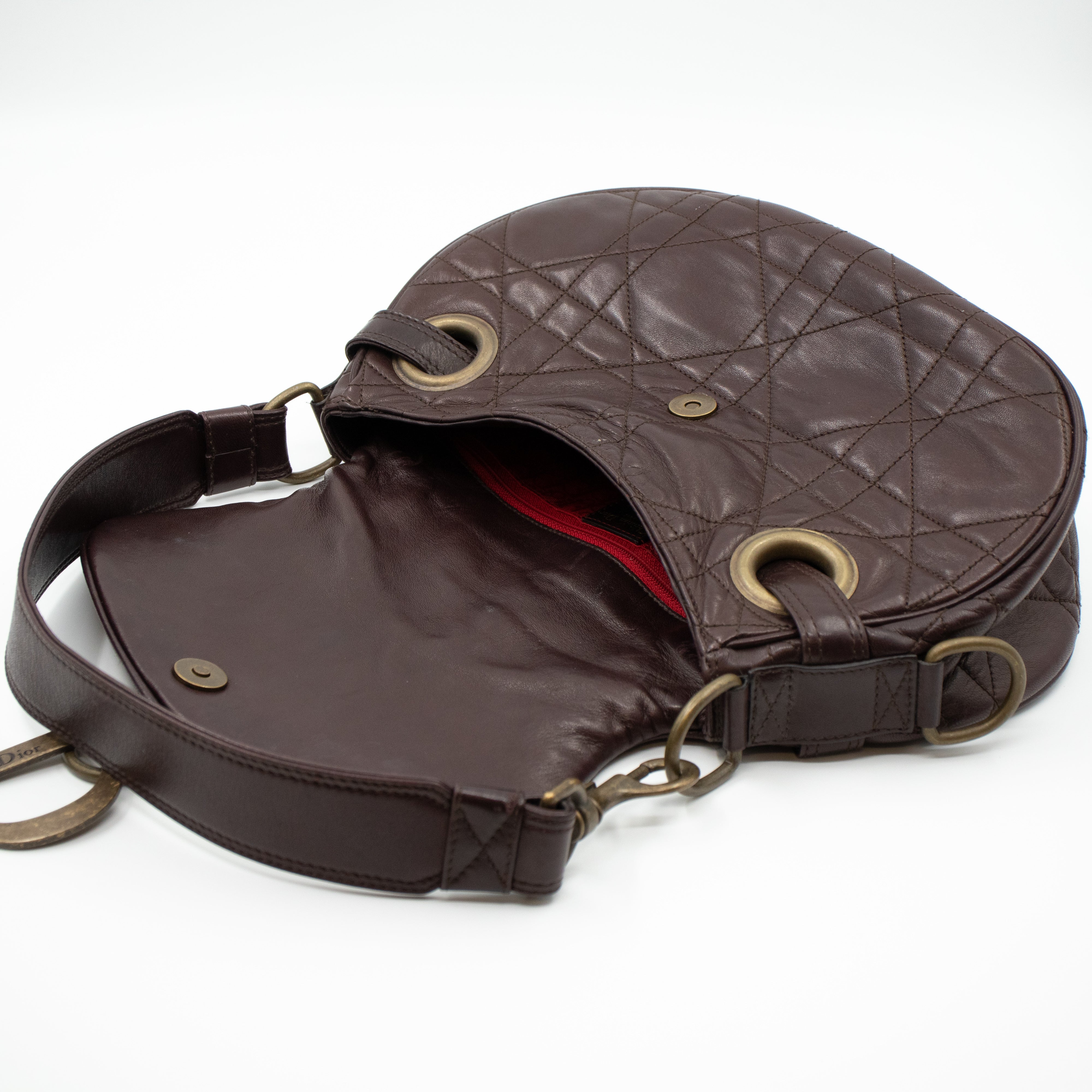 Shoulder Bag Cannage Quilted Brown Leather