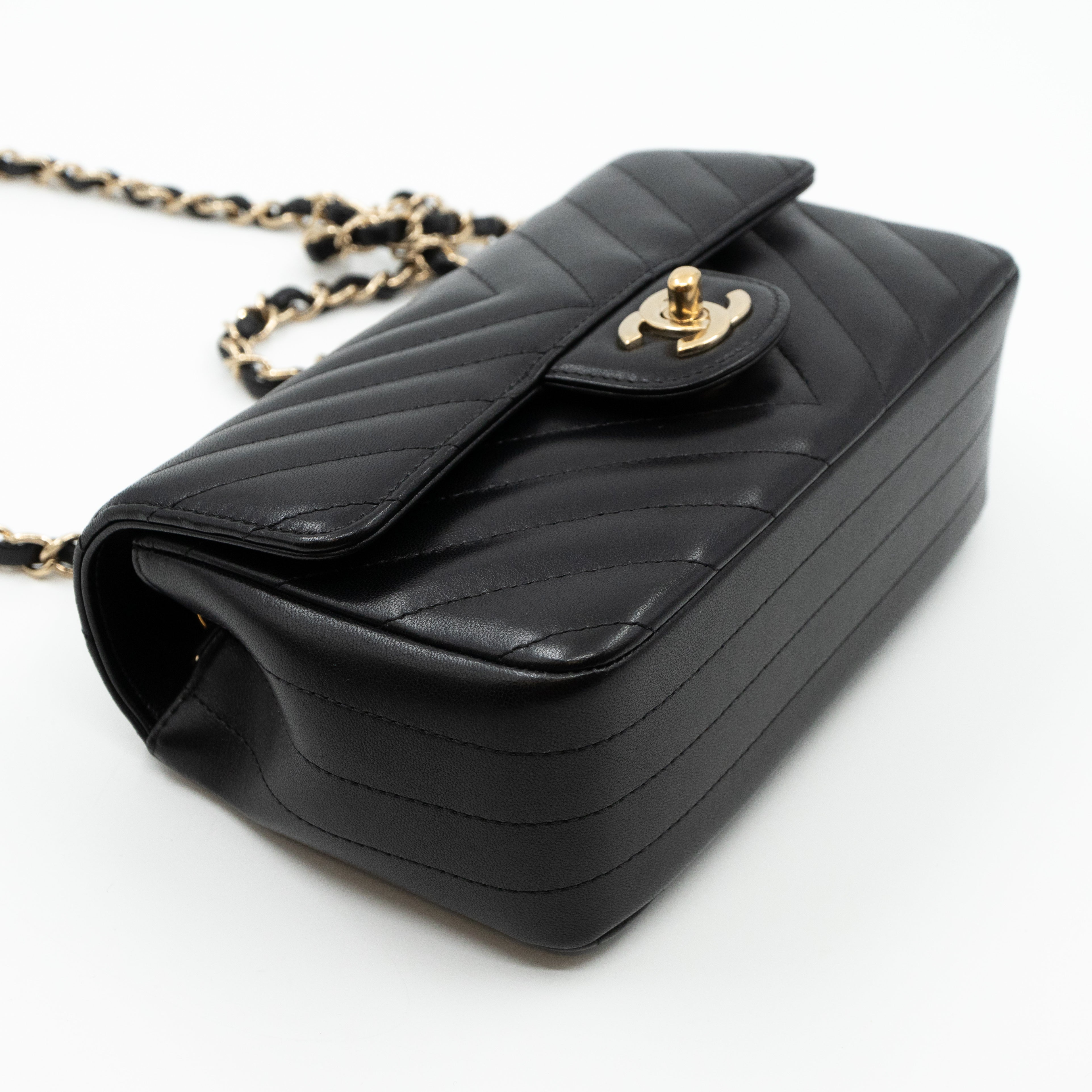 Classic Mini Rectangular Chevron Black Leather