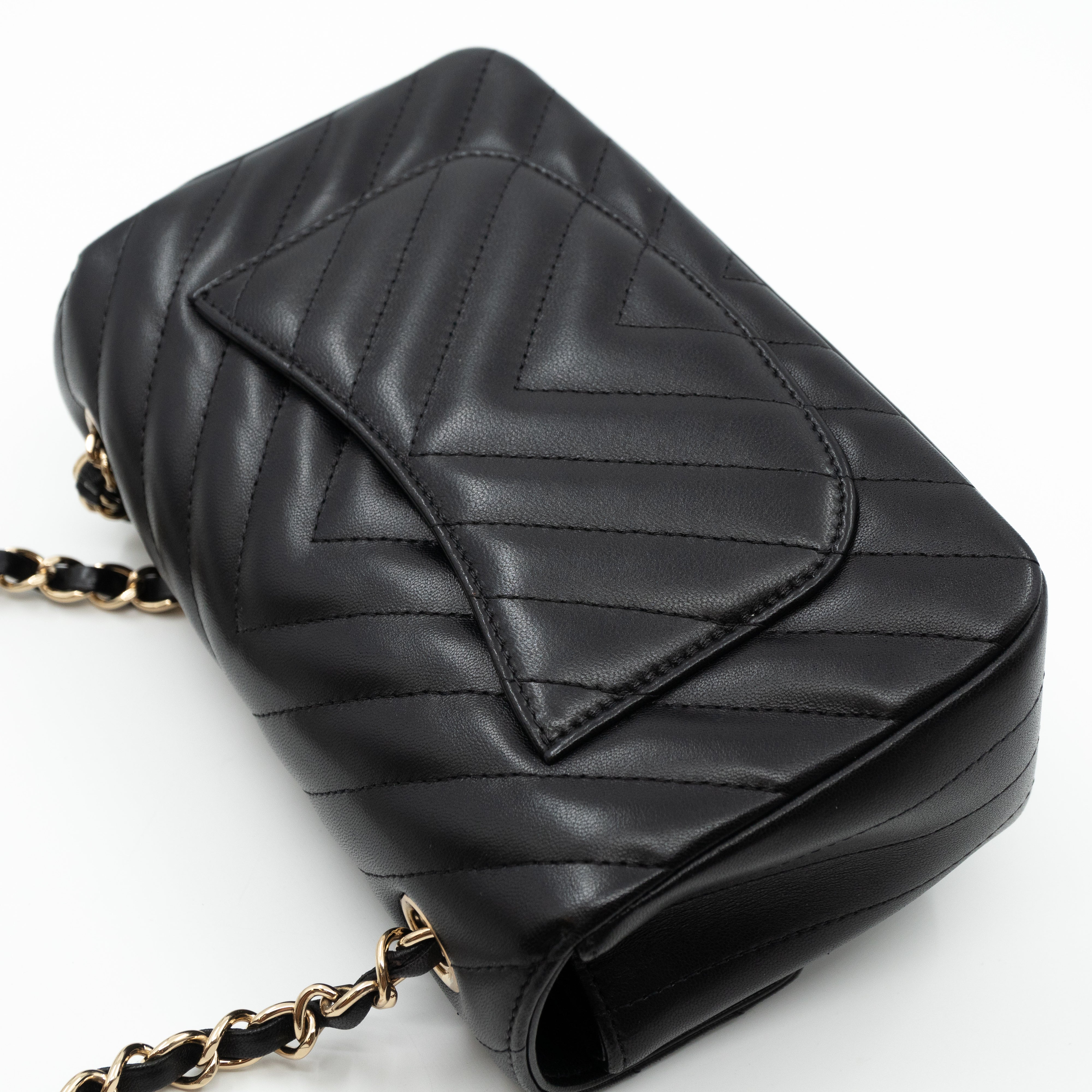 Classic Mini Rectangular Chevron Black Leather