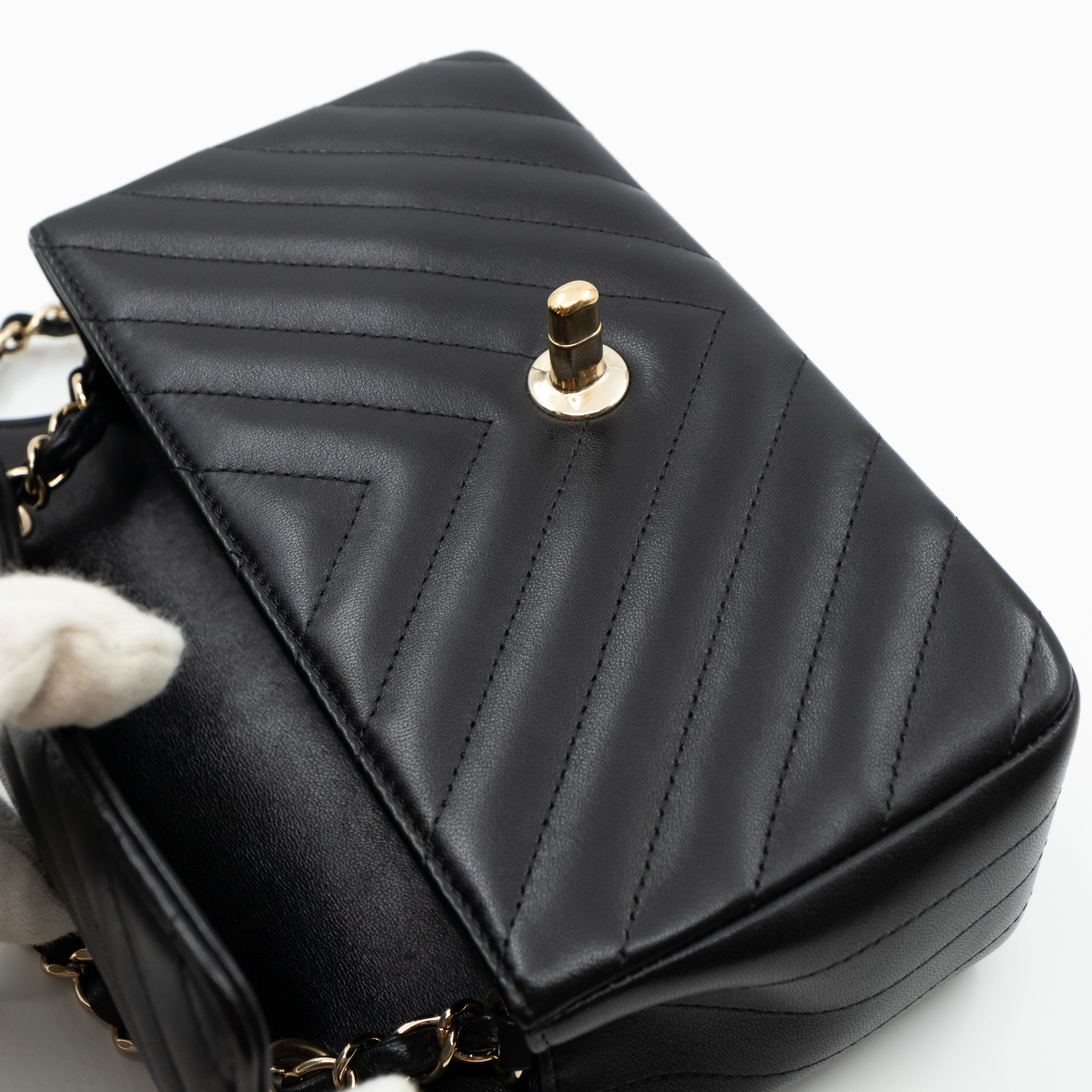 Classic Mini Rectangular Chevron Black Leather