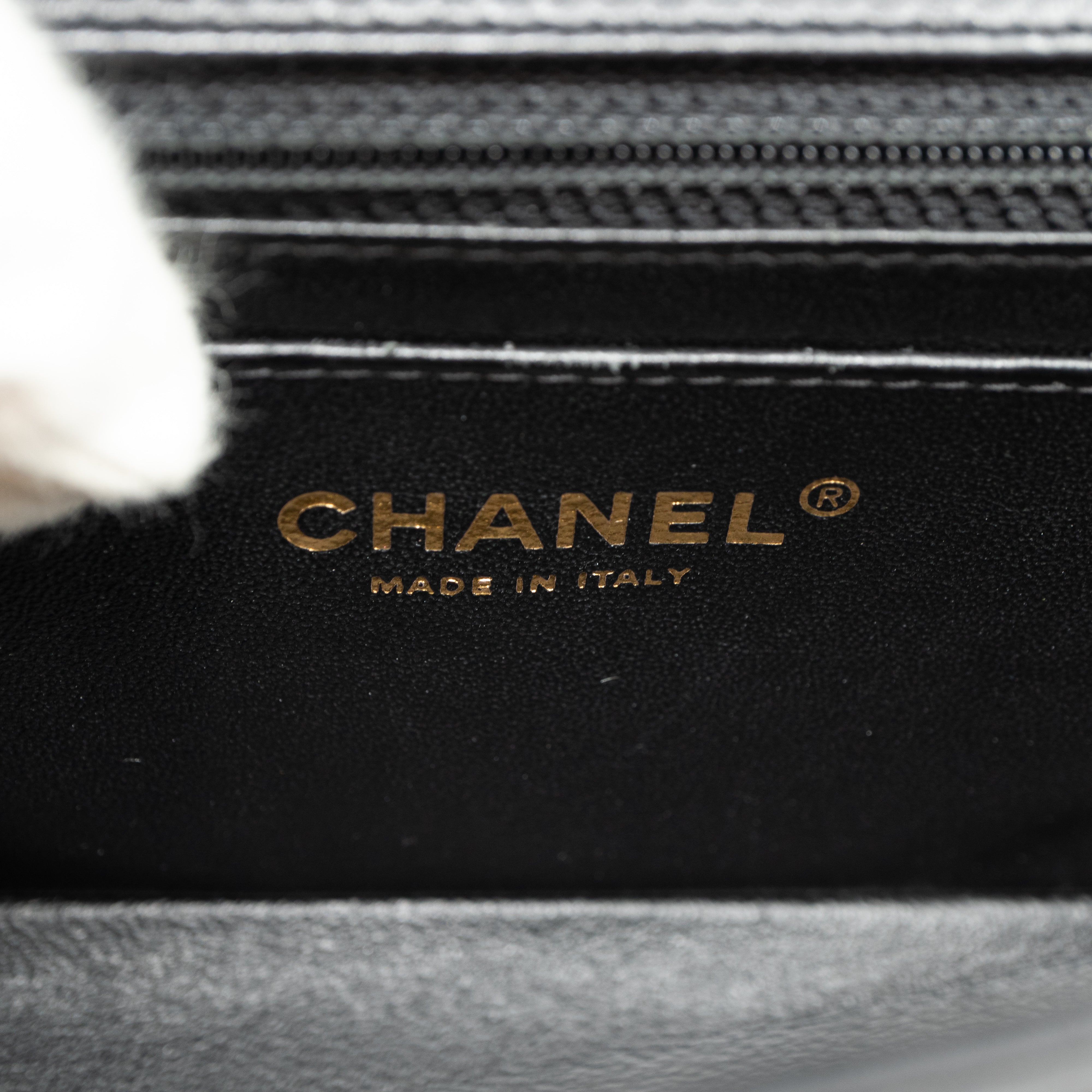 Classic Mini Rectangular Chevron Black Leather