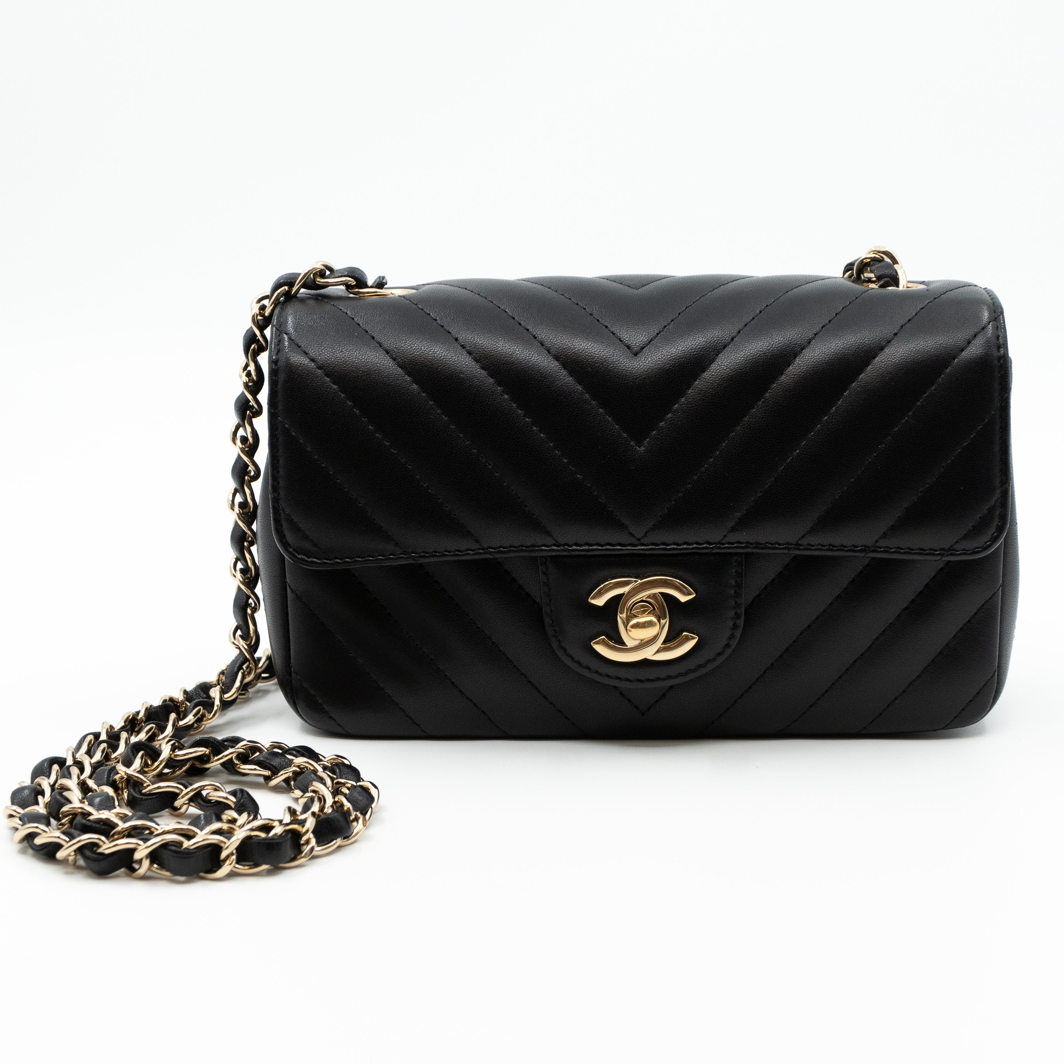 Classic Mini Rectangular Chevron Black Leather