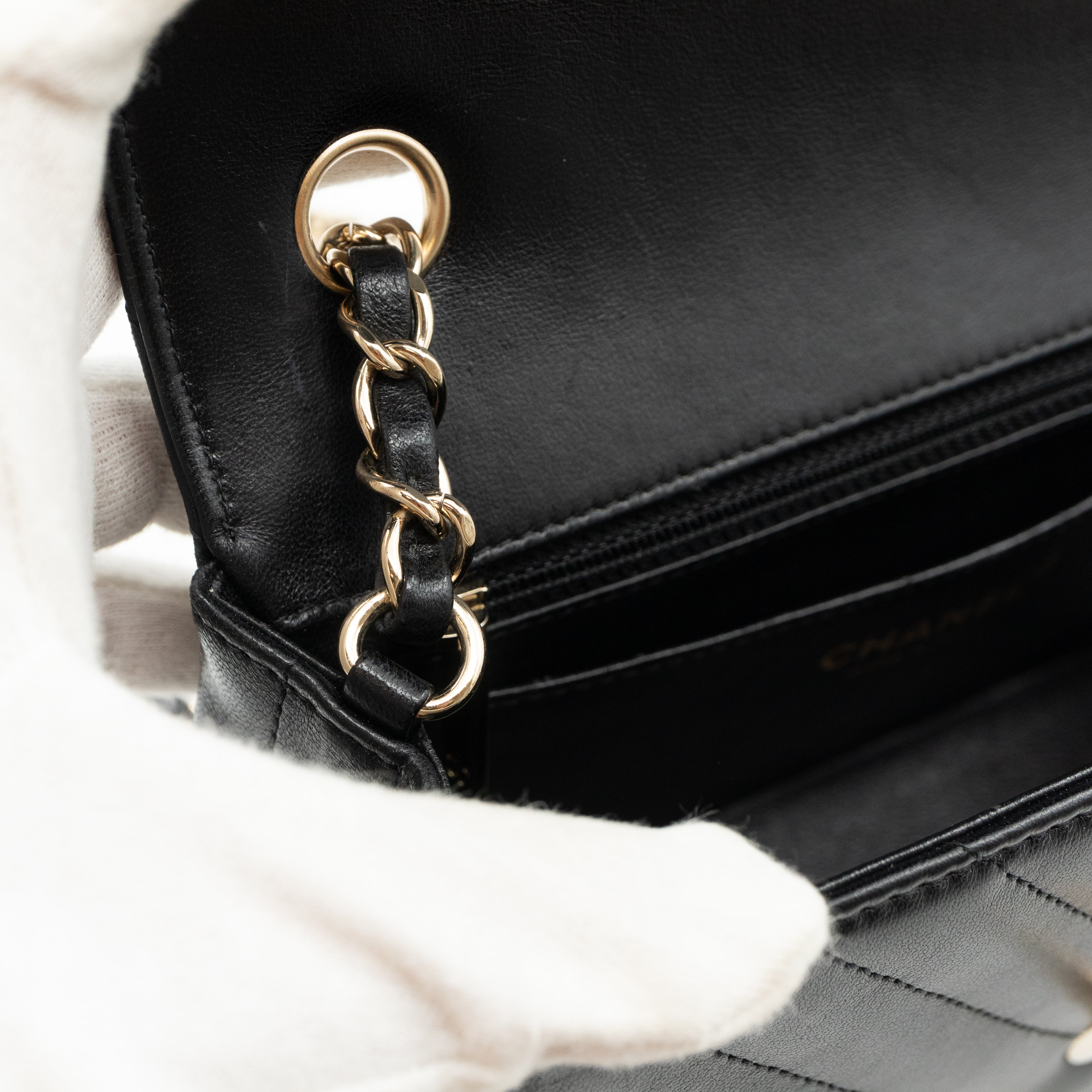 Classic Mini Rectangular Chevron Black Leather