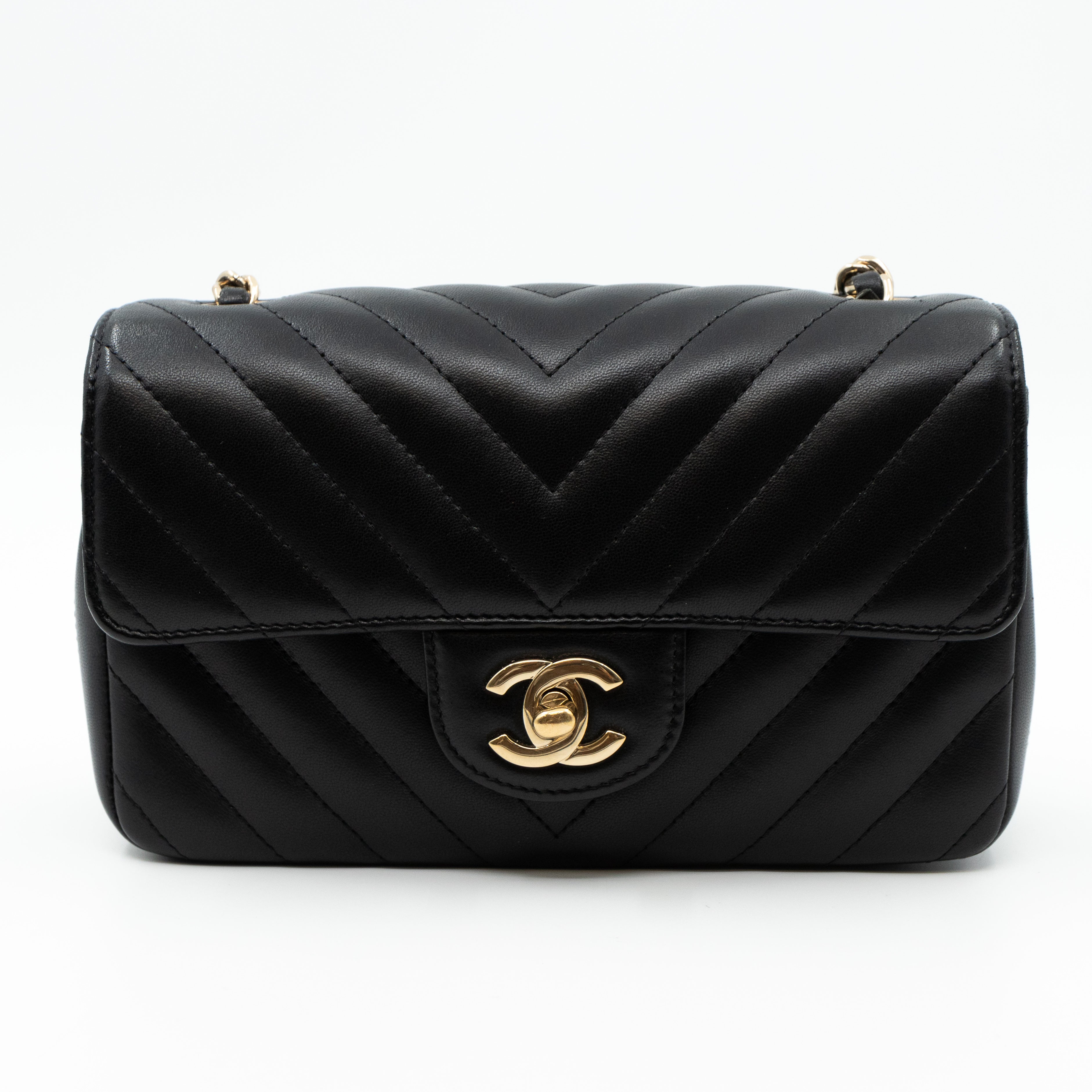 Classic Mini Rectangular Chevron Black Leather