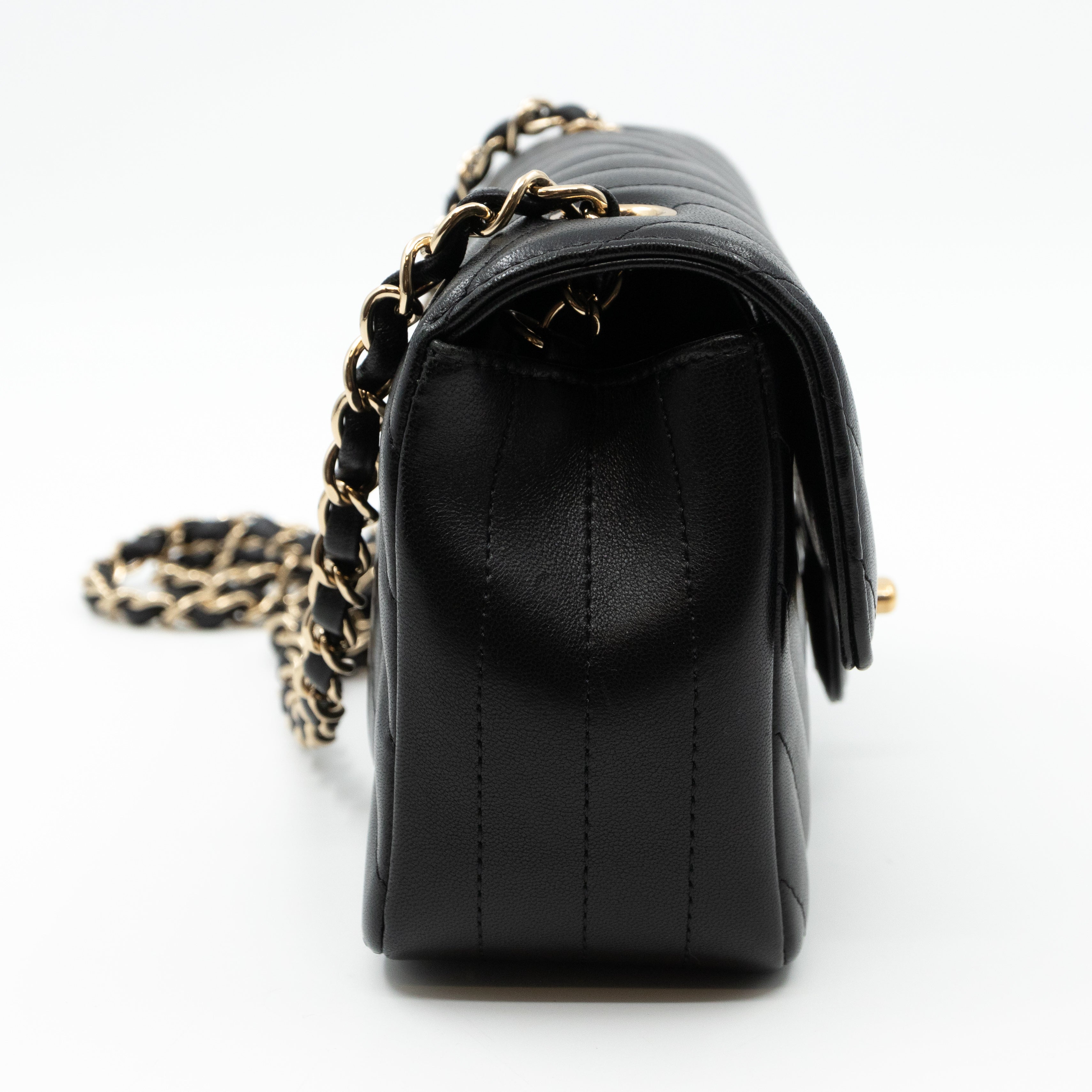 Classic Mini Rectangular Chevron Black Leather