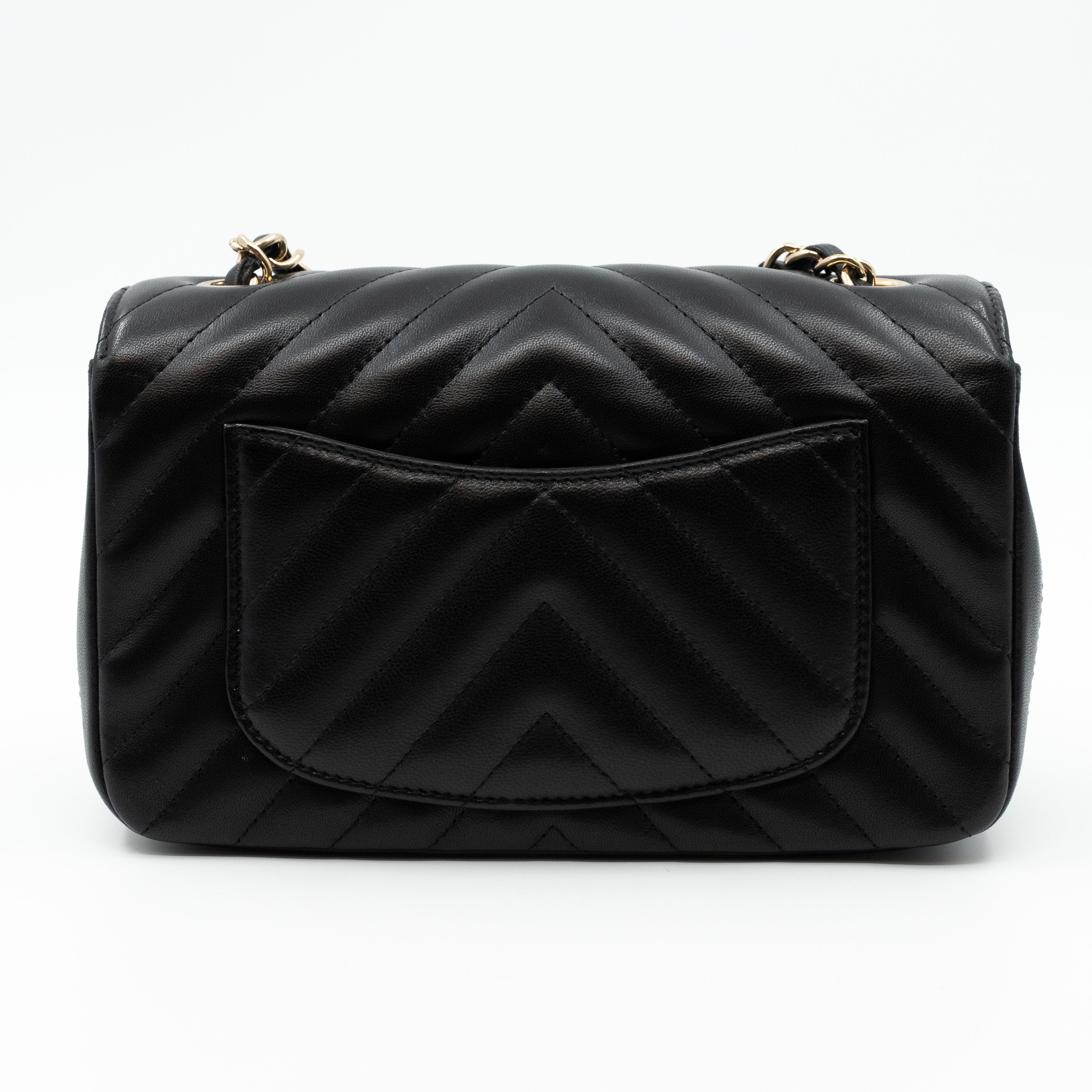 Classic Mini Rectangular Chevron Black Leather