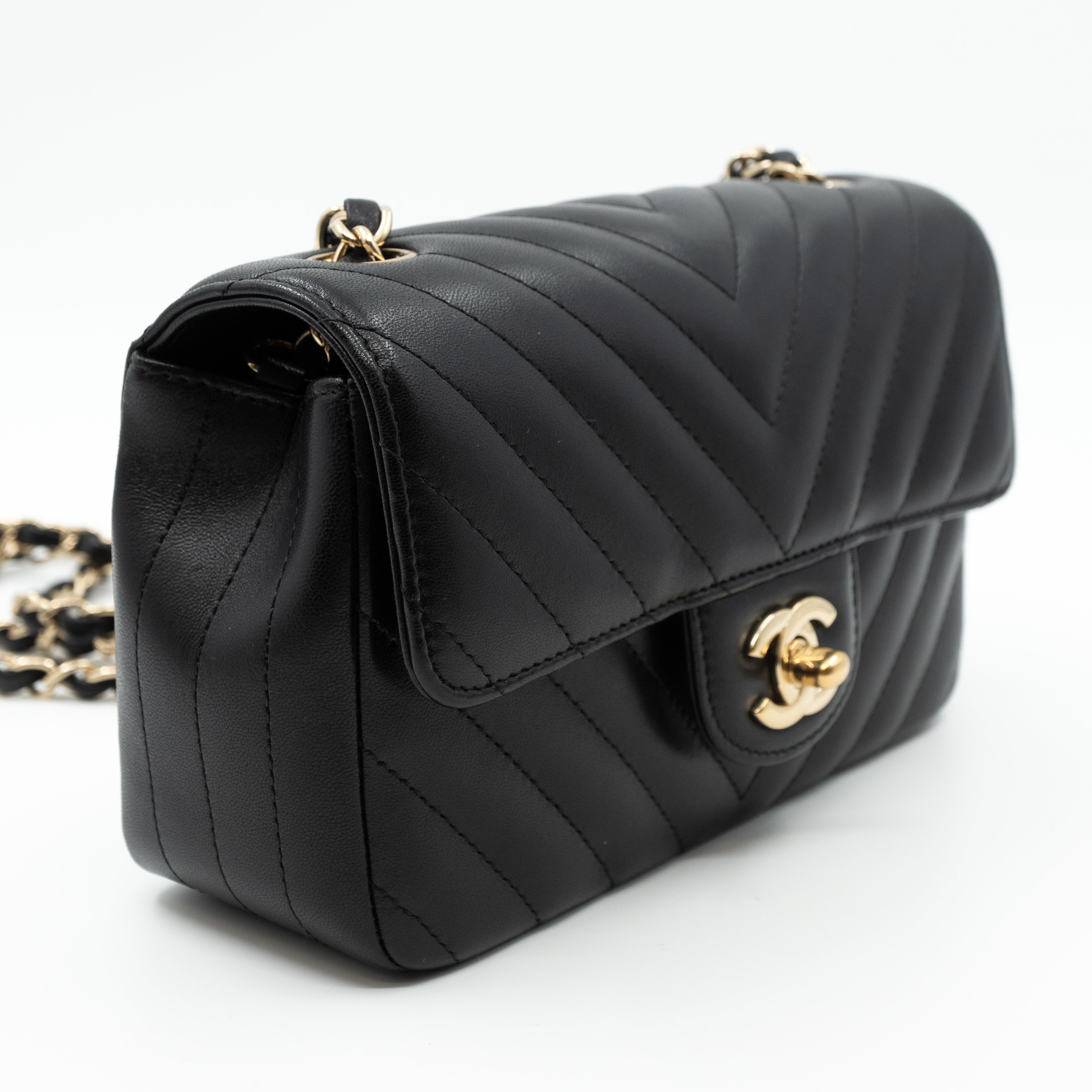 Classic Mini Rectangular Chevron Black Leather