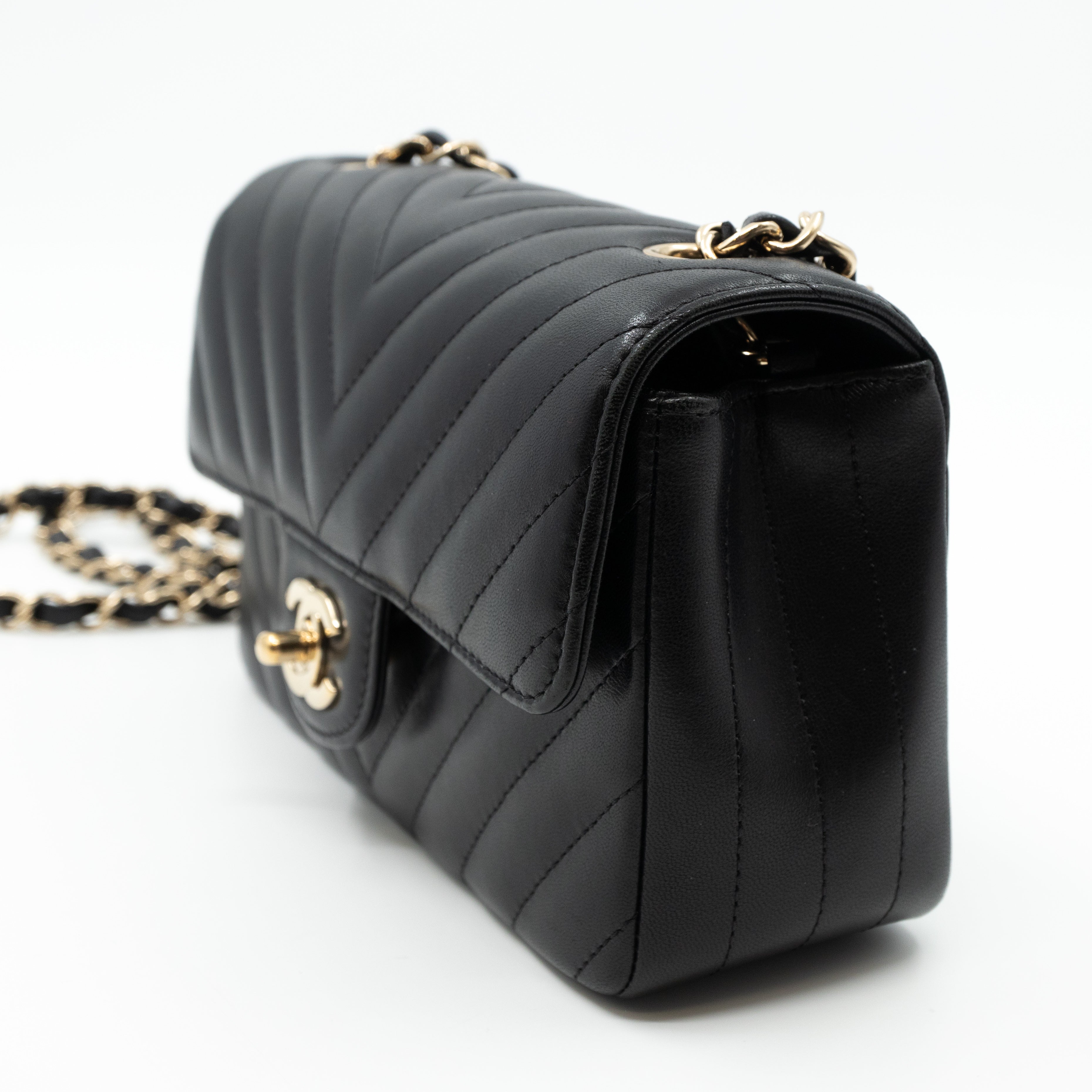 Classic Mini Rectangular Chevron Black Leather
