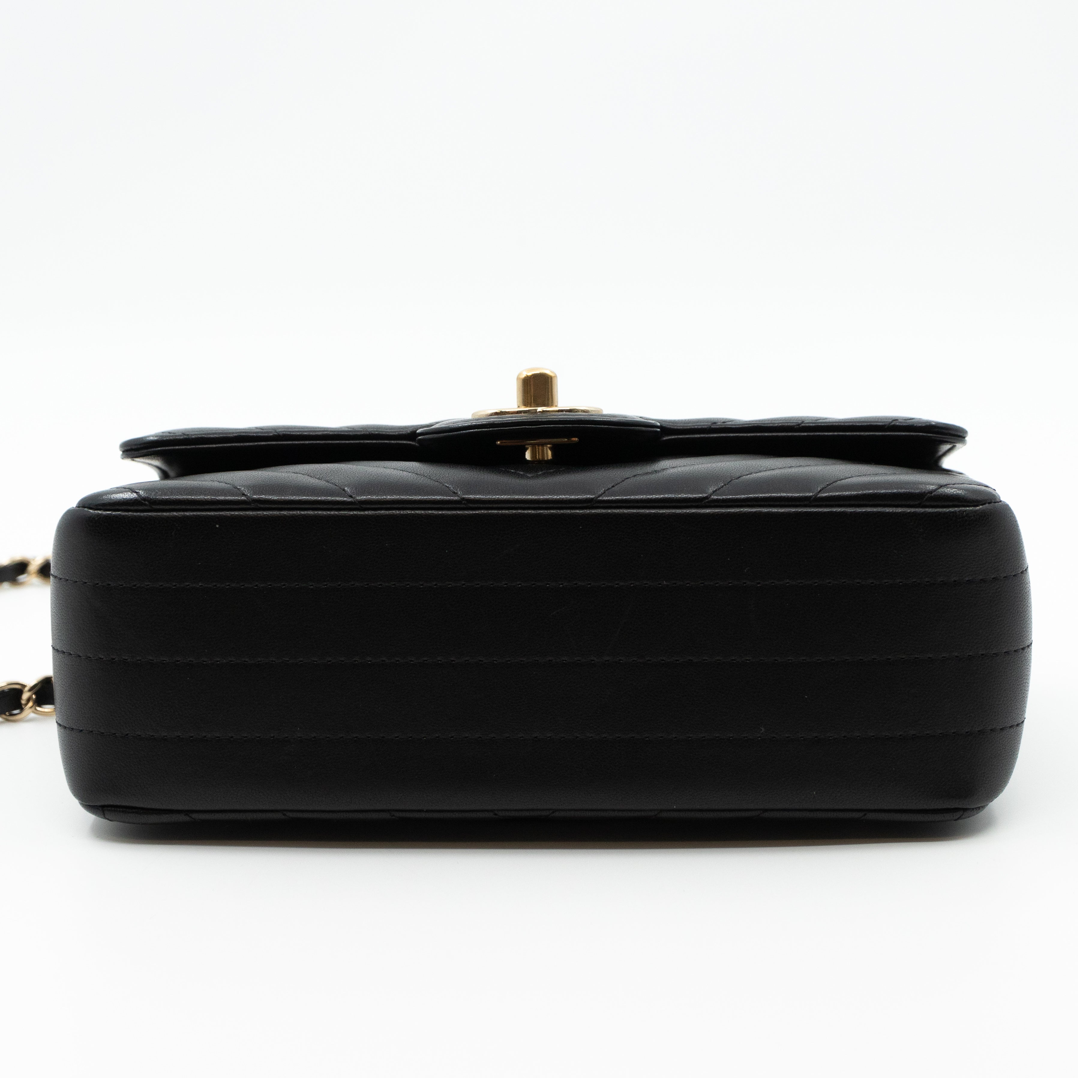 Classic Mini Rectangular Chevron Black Leather