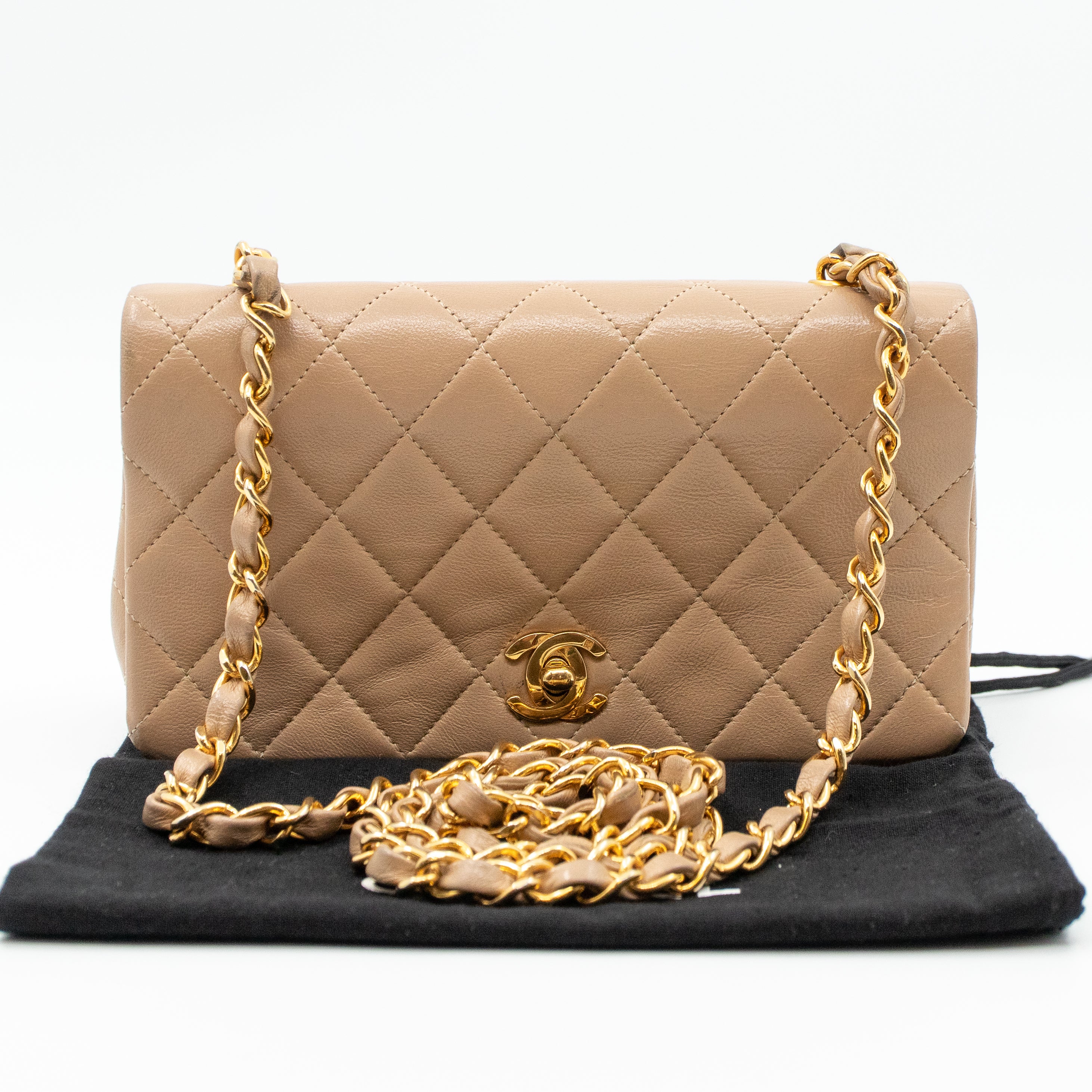 Classic Full Flap Bag Mini Beige Leather