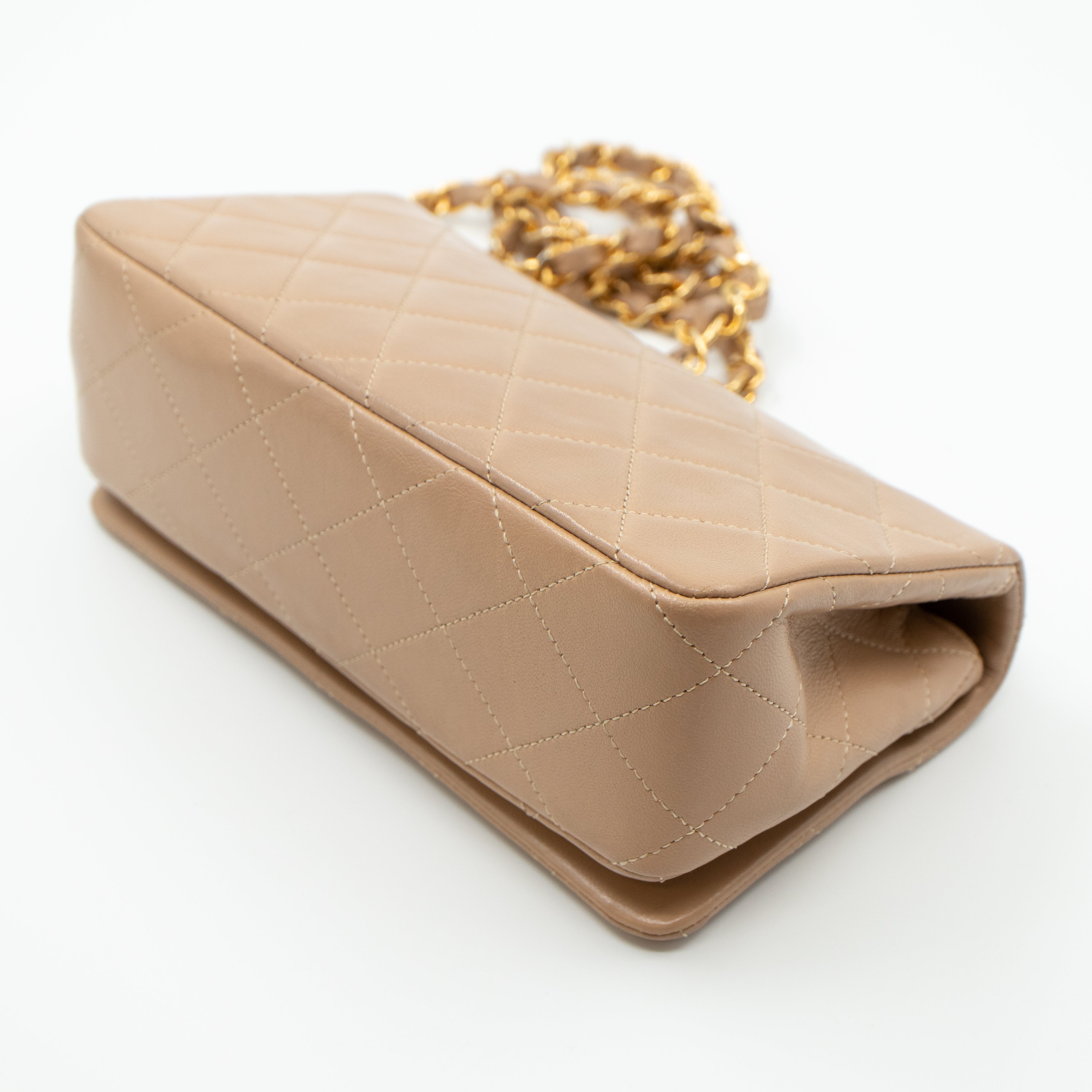 Classic Full Flap Bag Mini Beige Leather