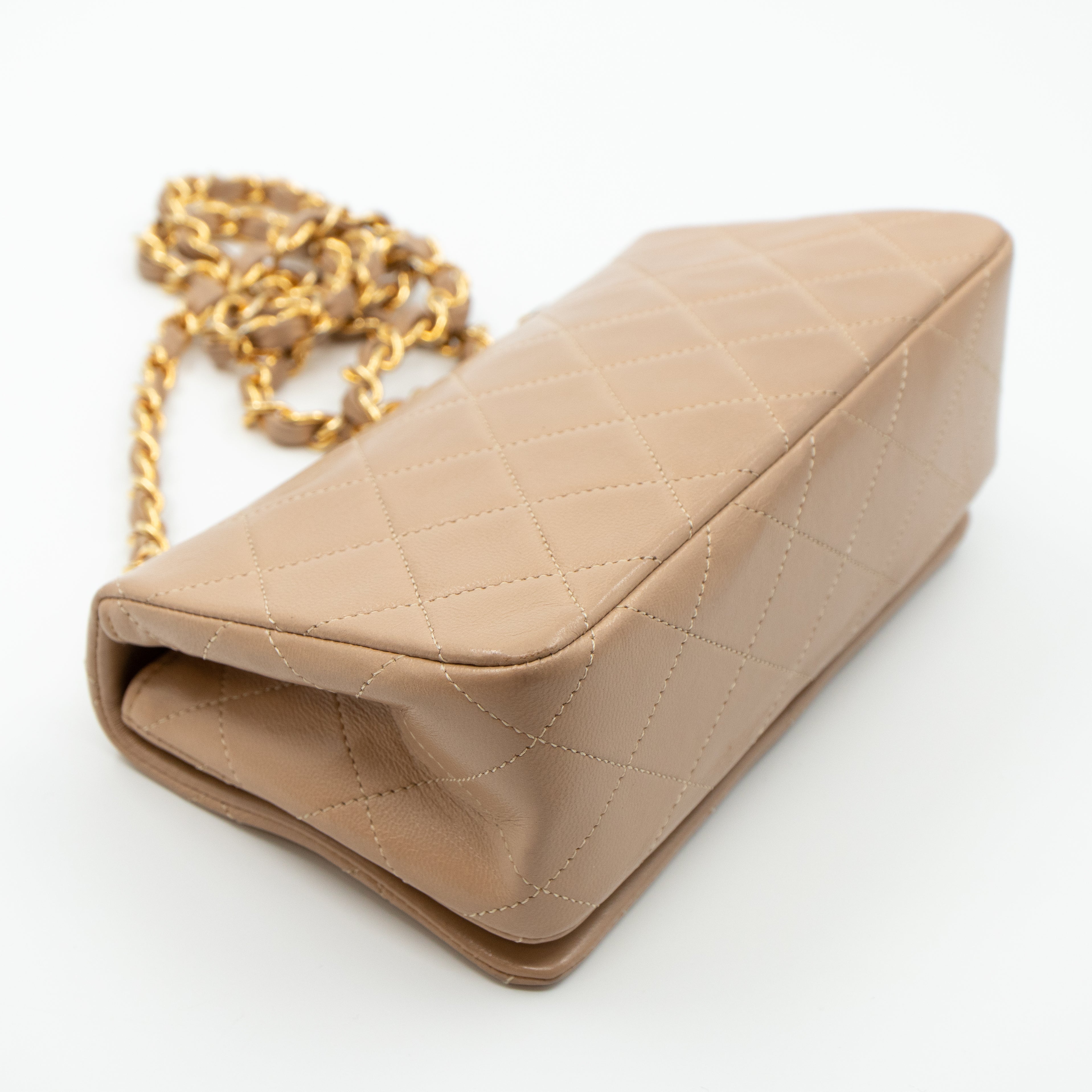 Classic Full Flap Bag Mini Beige Leather