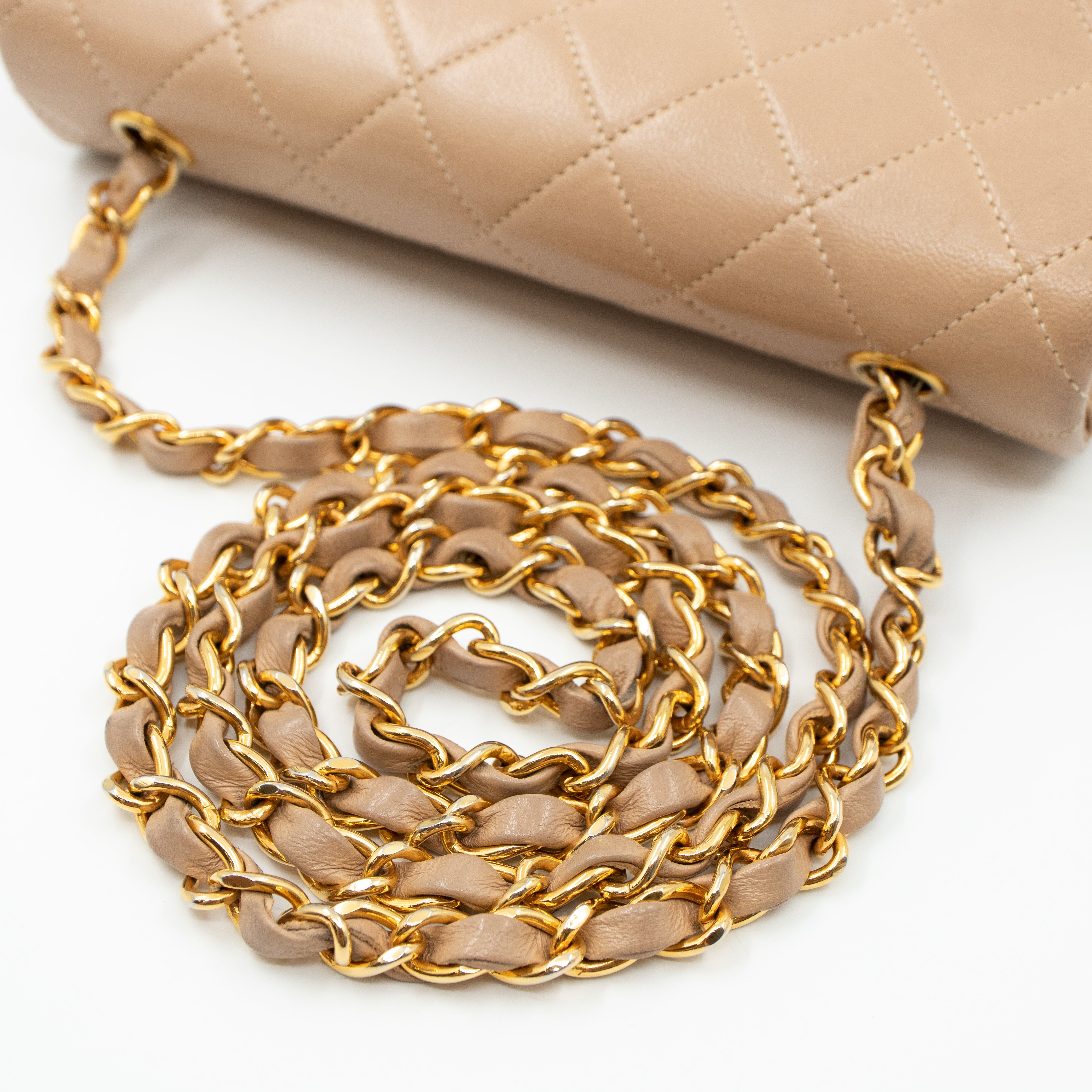 Classic Full Flap Bag Mini Beige Leather