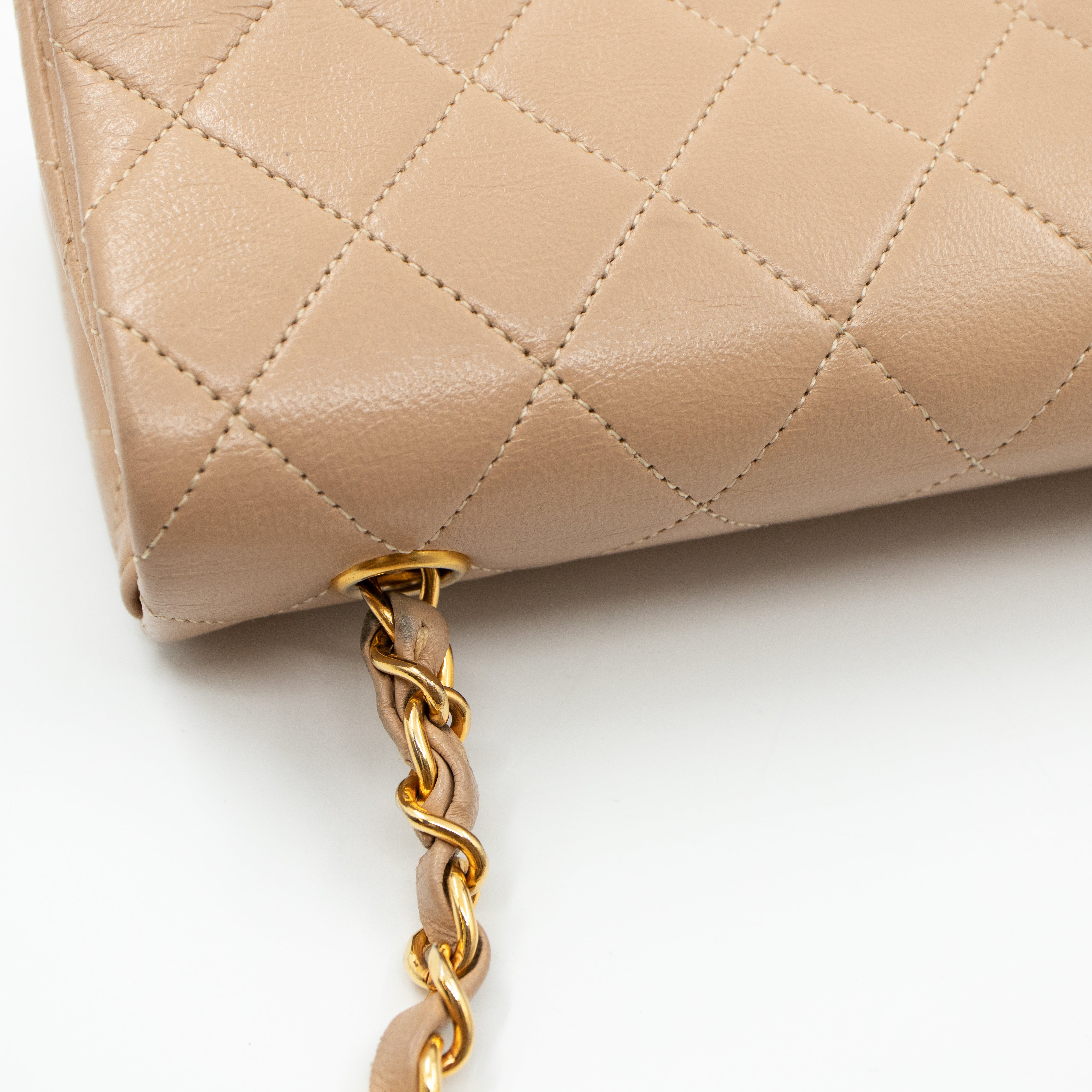 Classic Full Flap Bag Mini Beige Leather