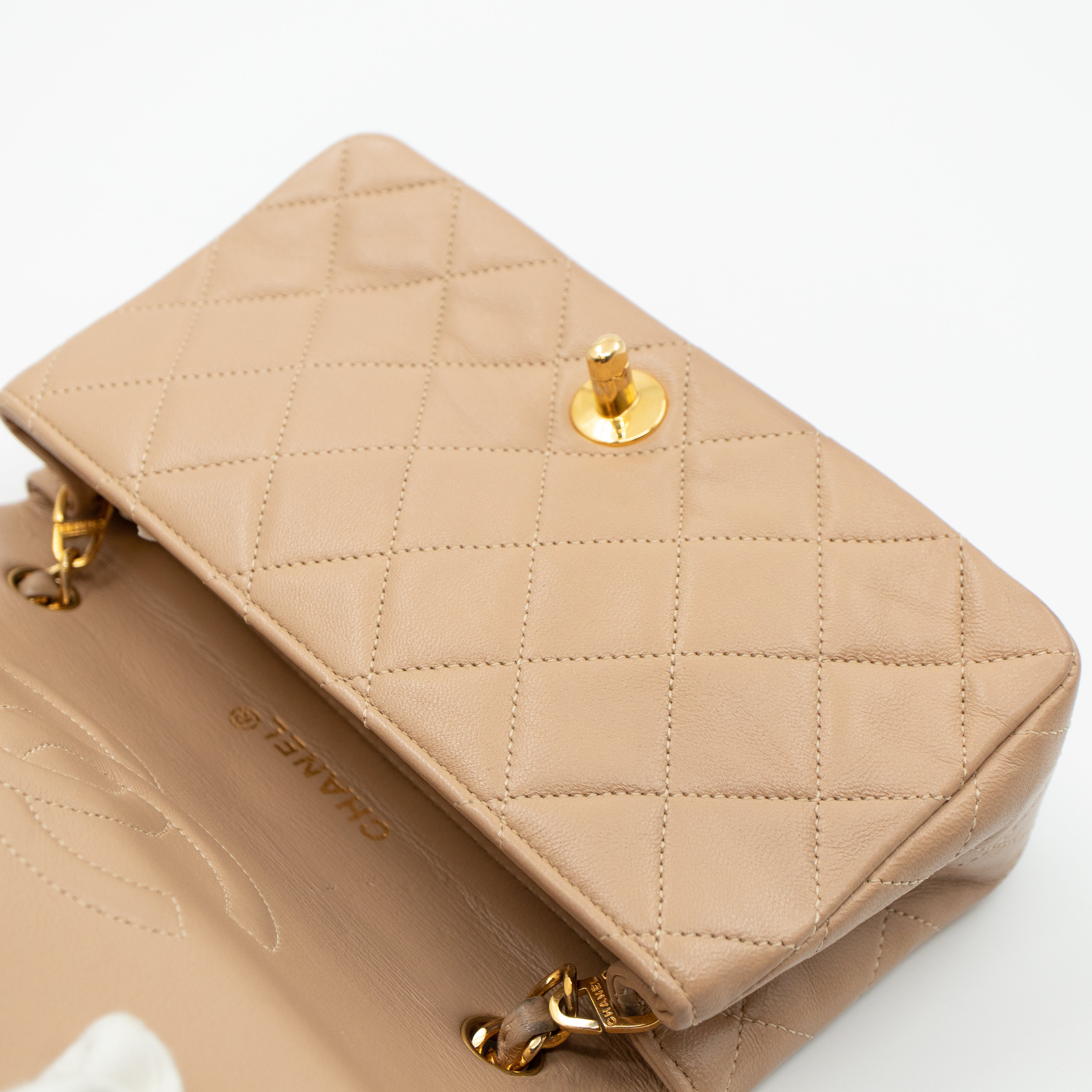Classic Full Flap Bag Mini Beige Leather