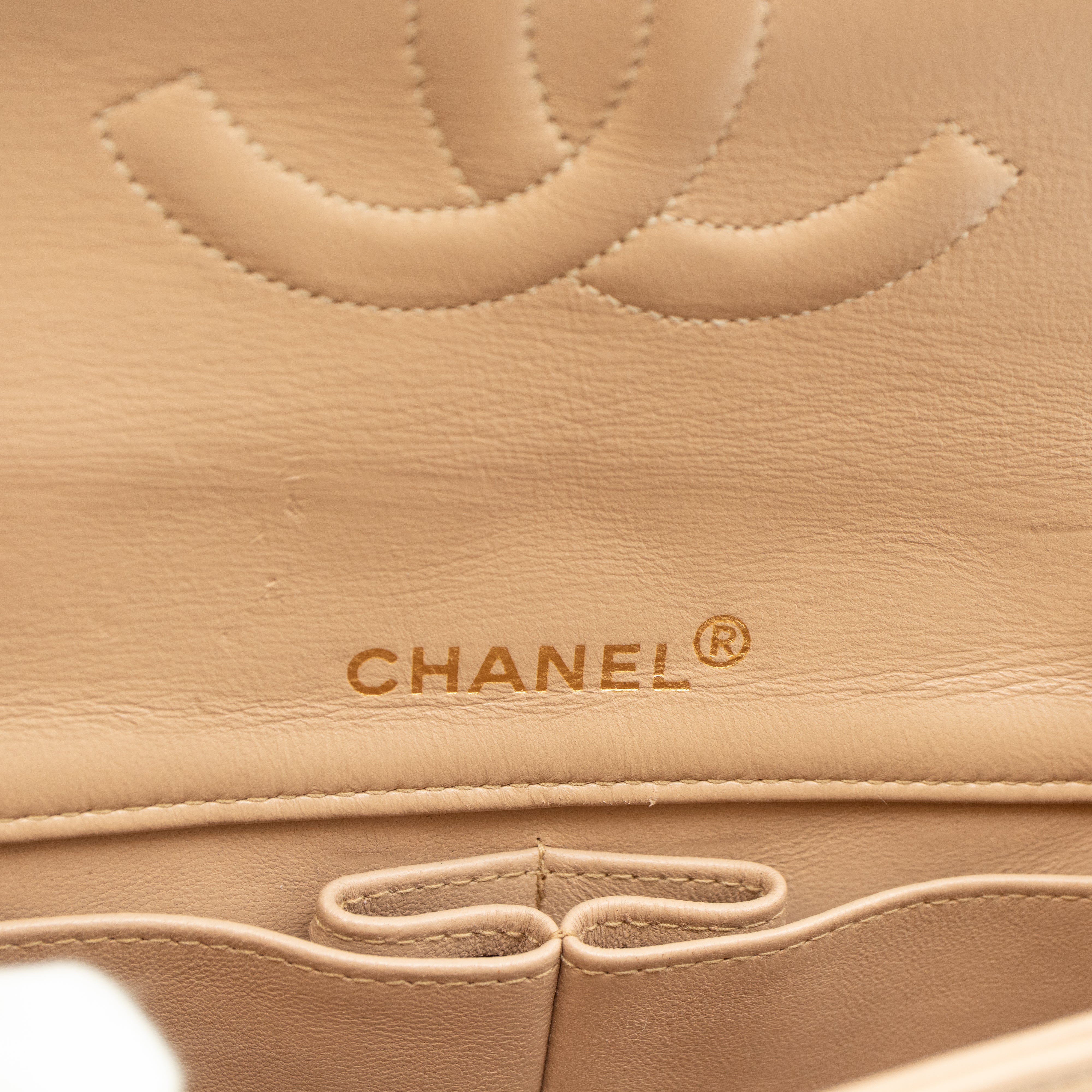 Classic Full Flap Bag Mini Beige Leather