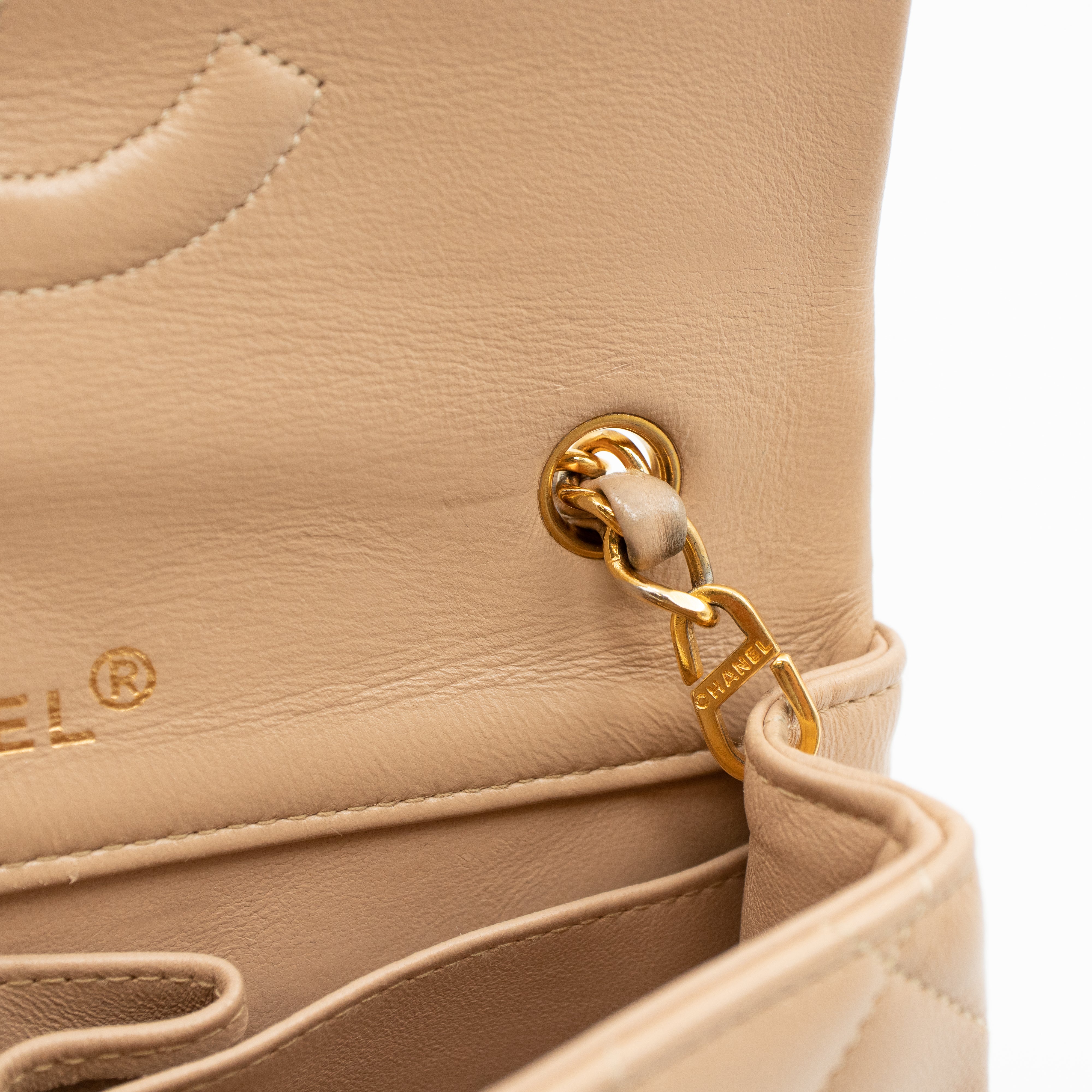 Classic Full Flap Bag Mini Beige Leather