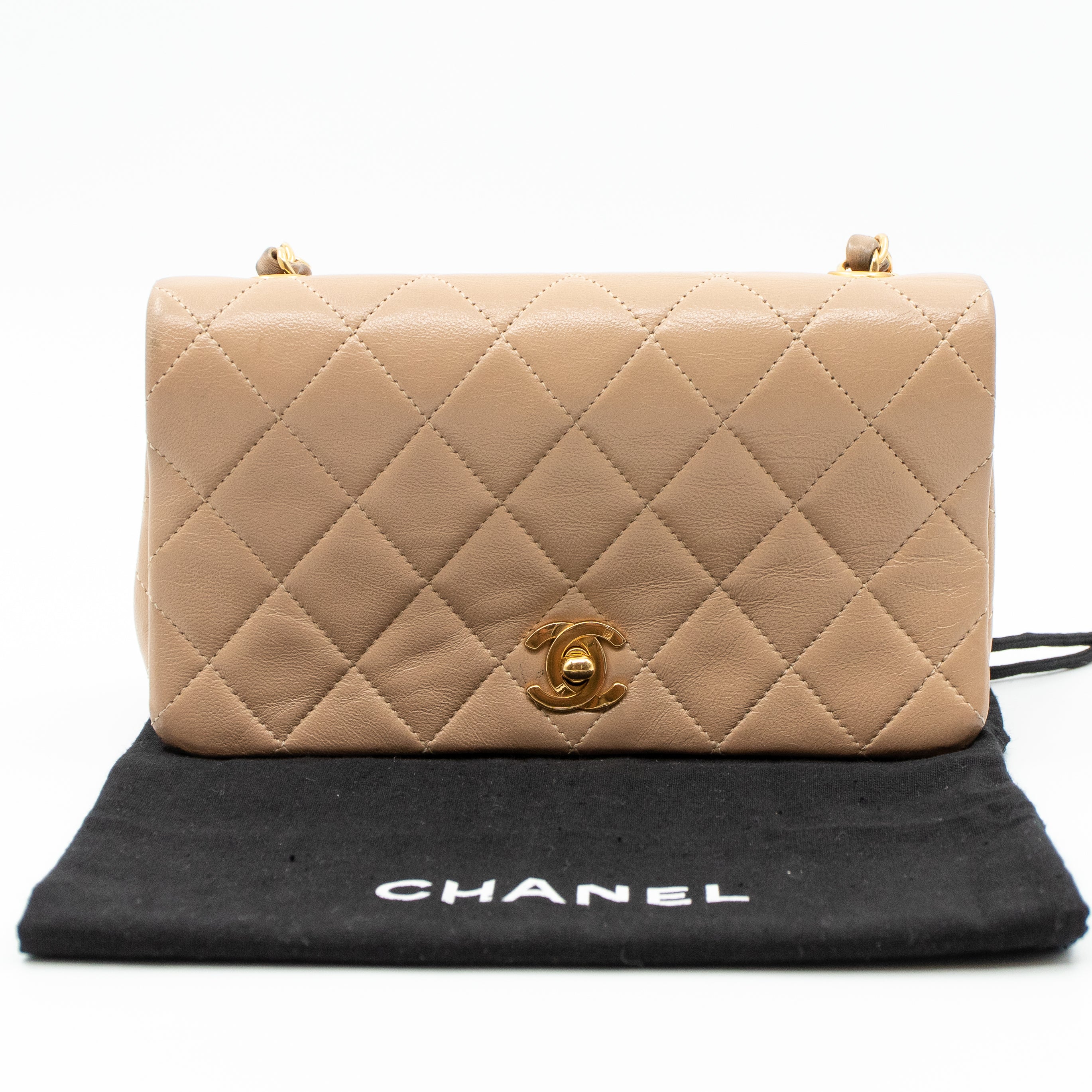 Classic Full Flap Bag Mini Beige Leather