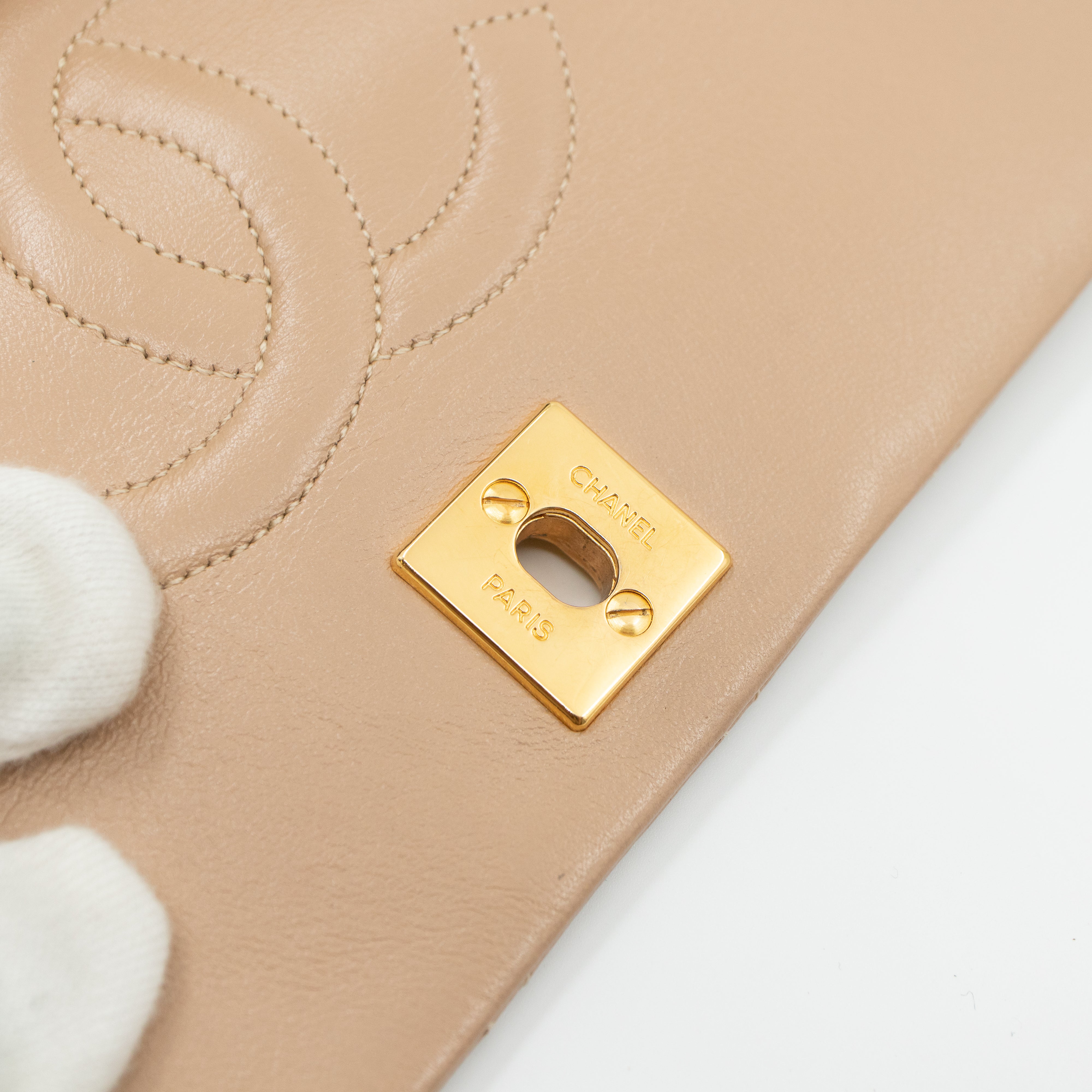 Classic Full Flap Bag Mini Beige Leather