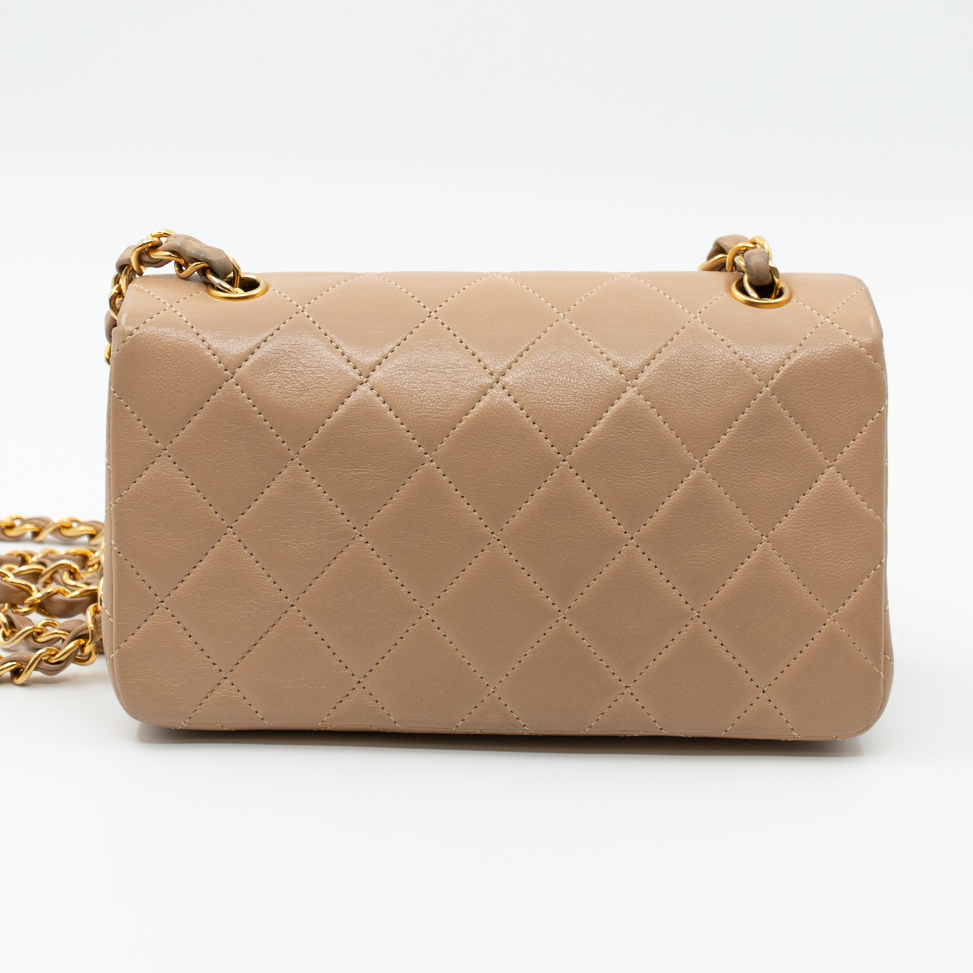 Classic Full Flap Bag Mini Beige Leather