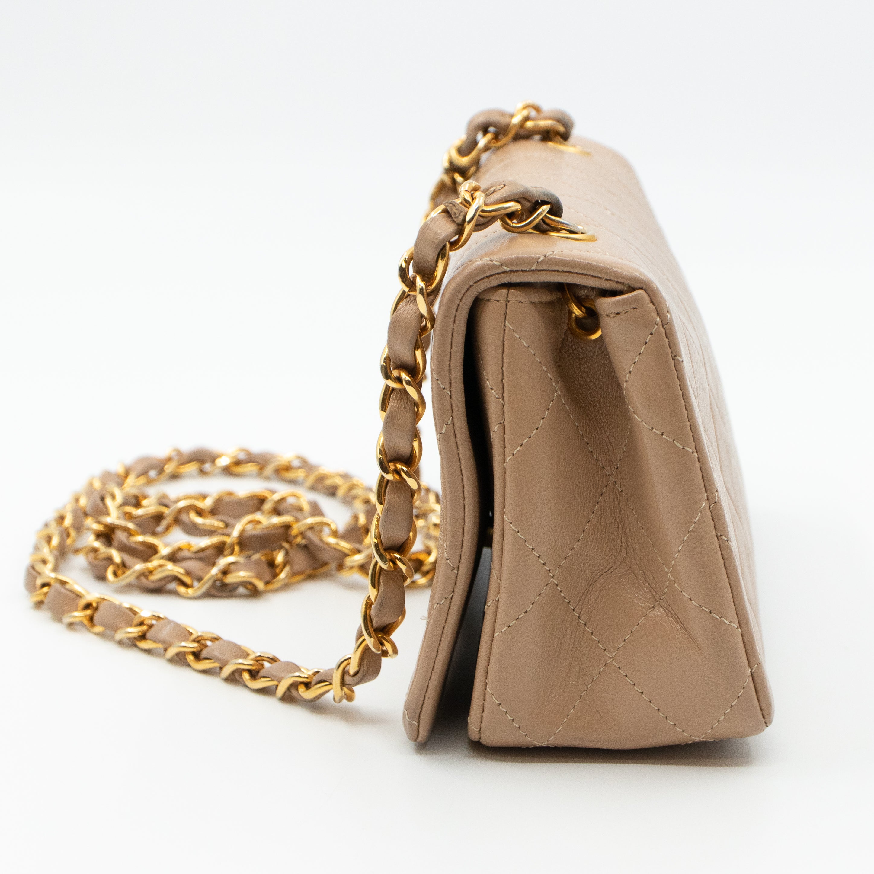 Classic Full Flap Bag Mini Beige Leather