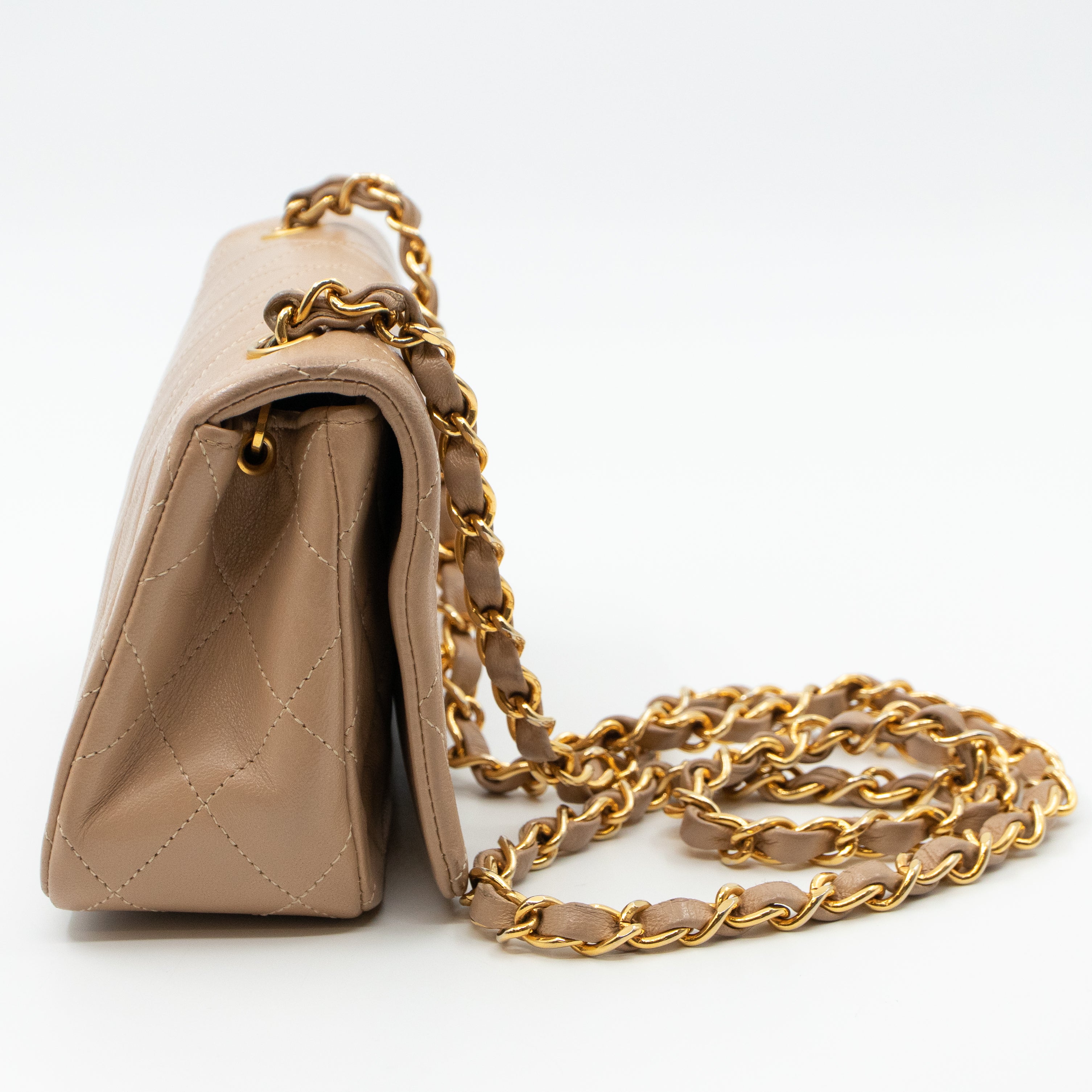 Classic Full Flap Bag Mini Beige Leather