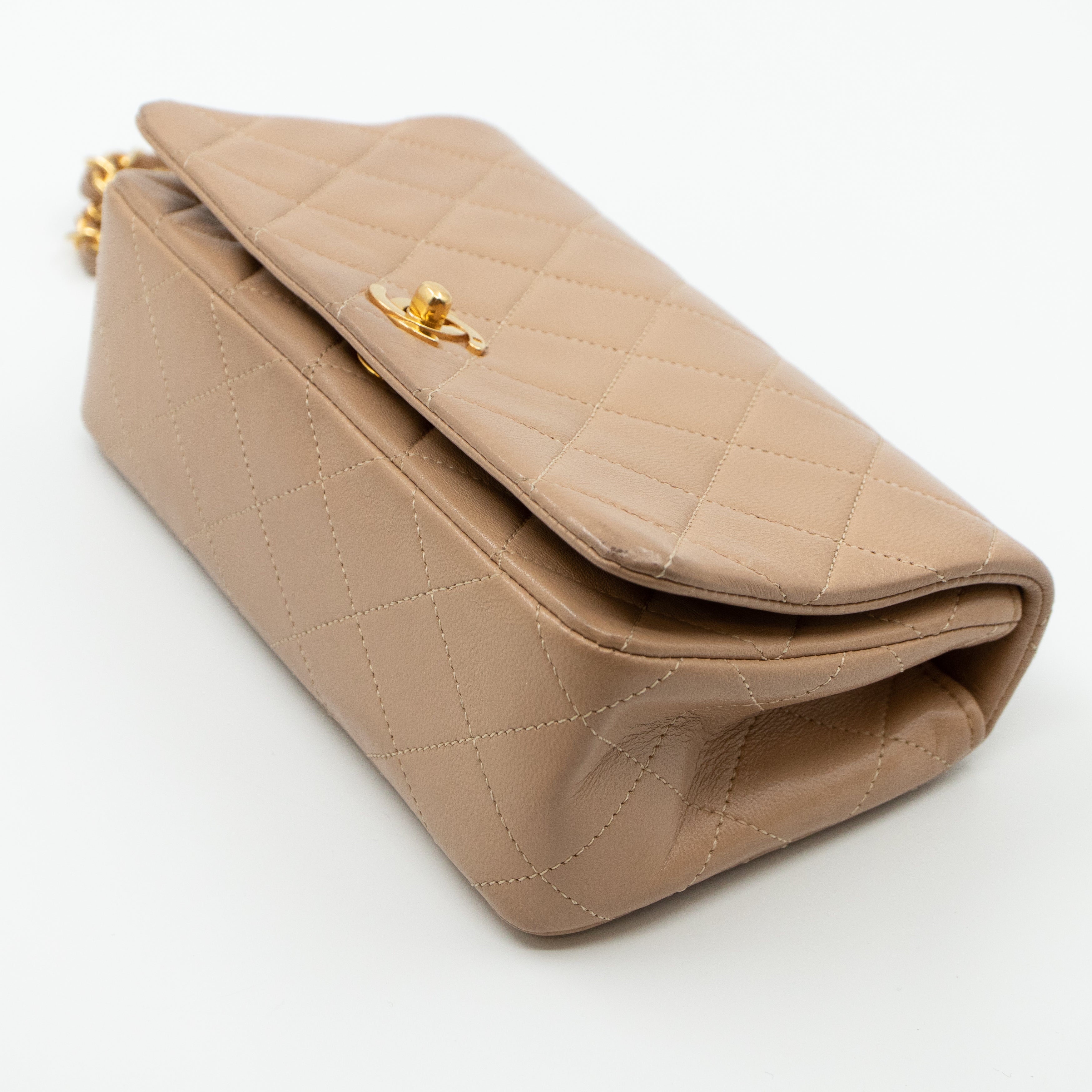 Classic Full Flap Bag Mini Beige Leather