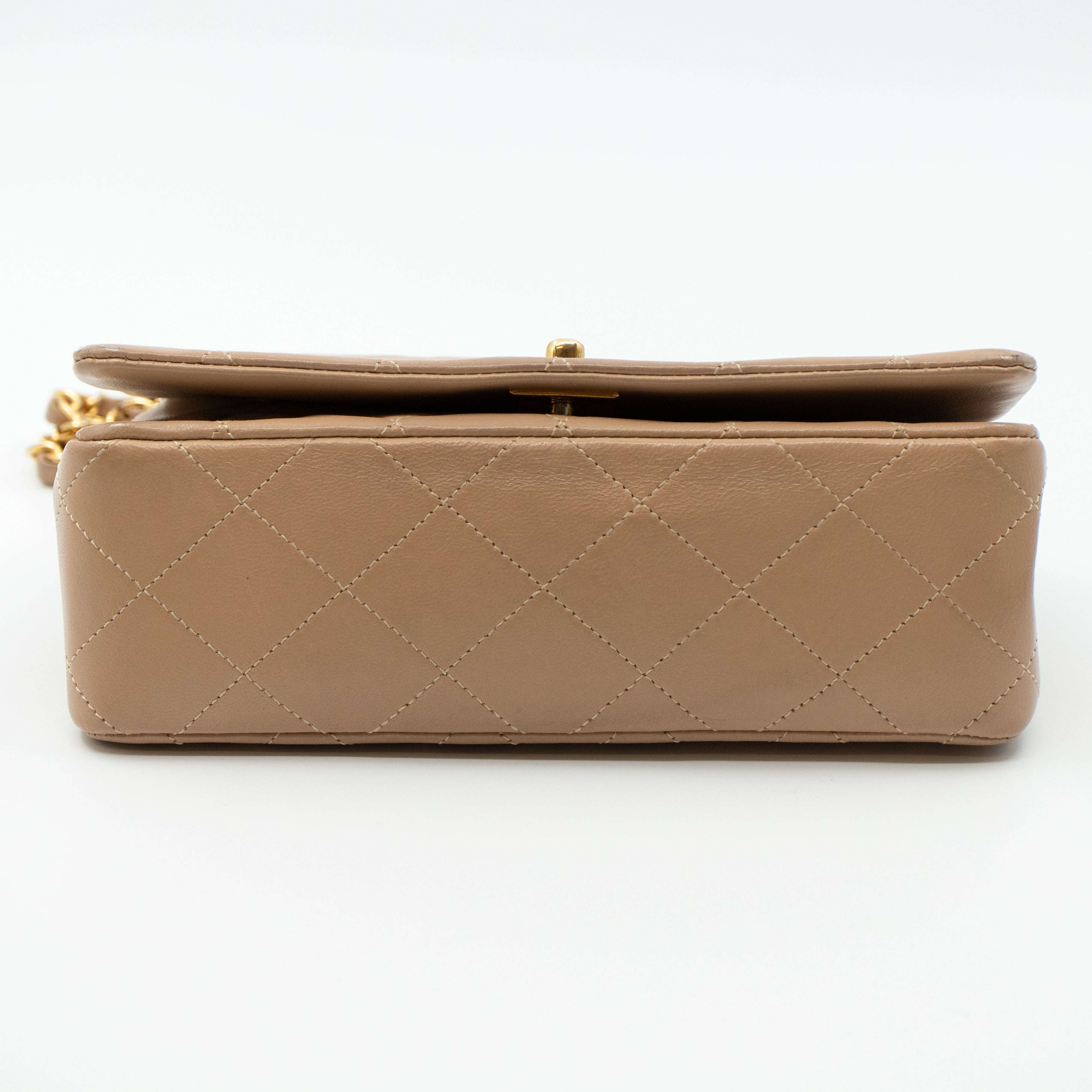 Classic Full Flap Bag Mini Beige Leather