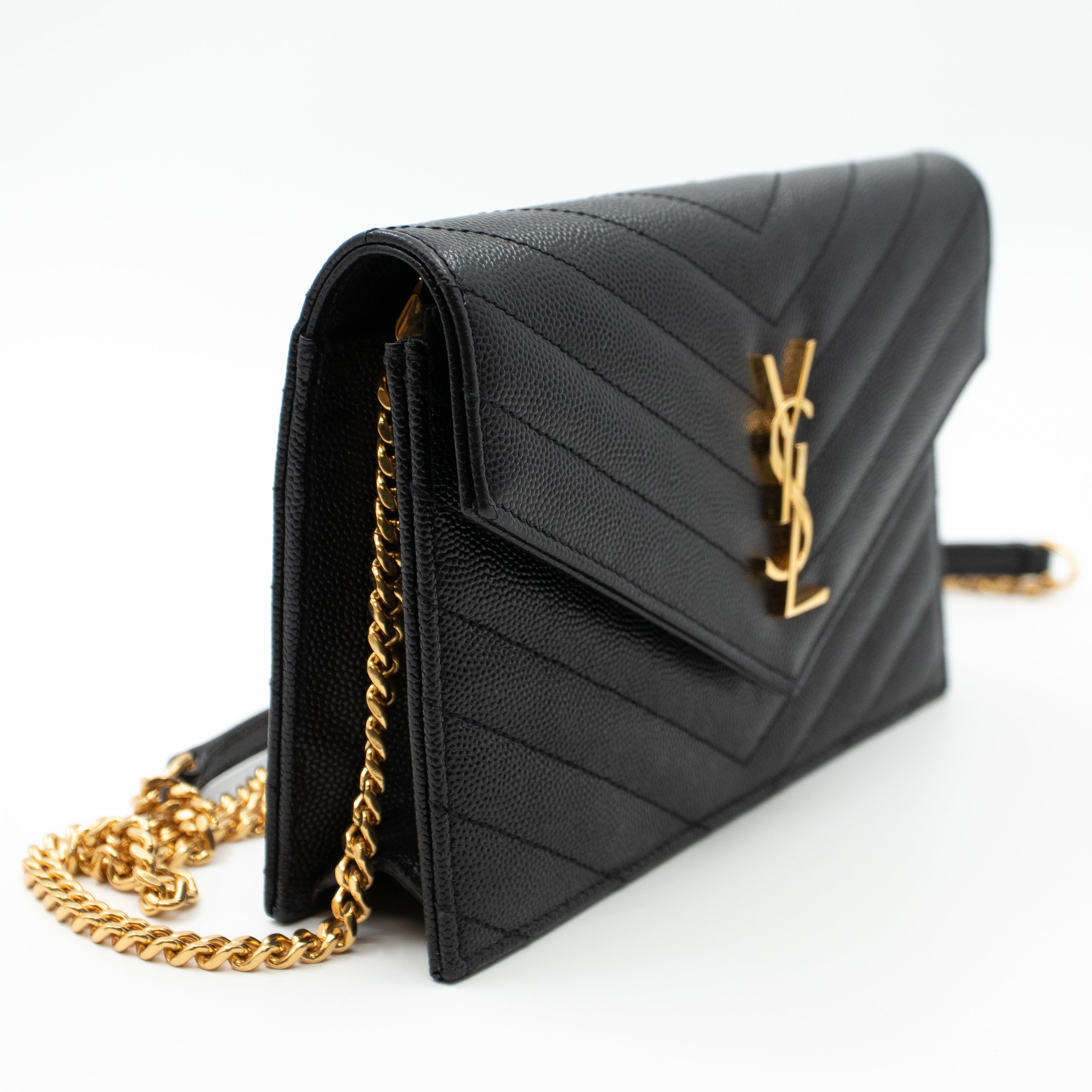Envelope Chain Wallet Black Leather