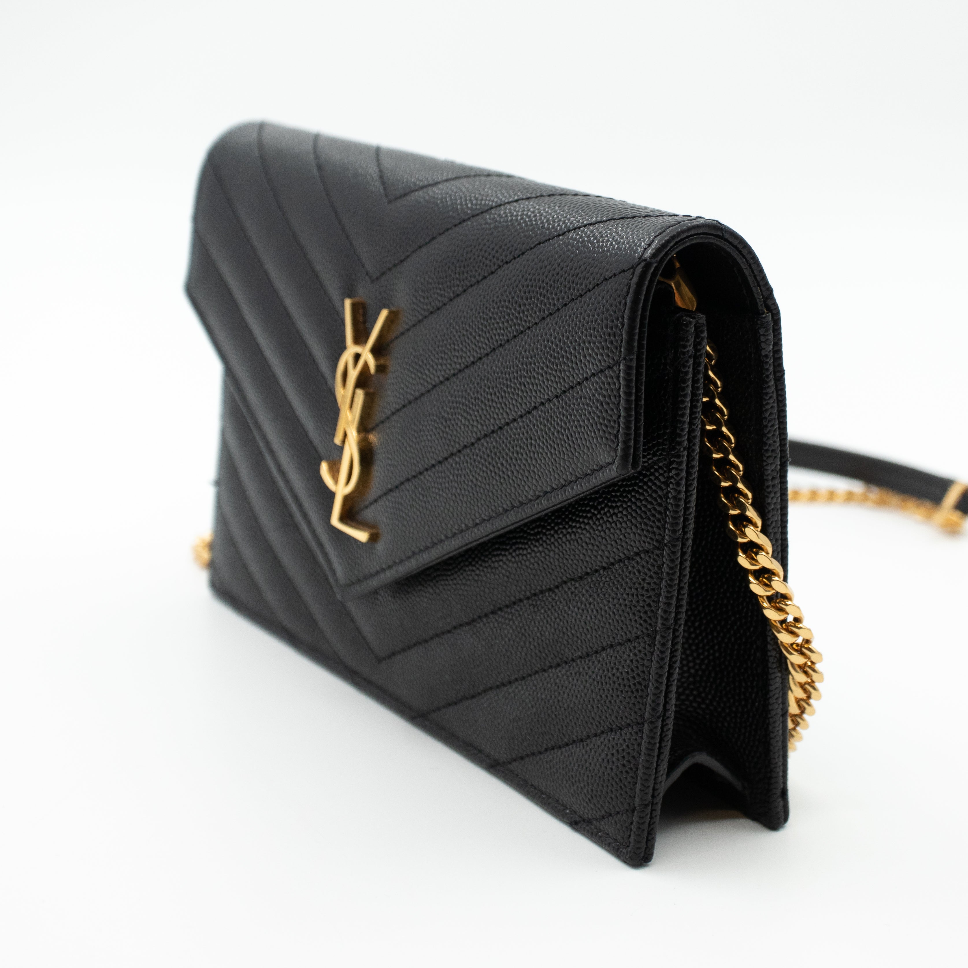 Envelope Chain Wallet Black Leather