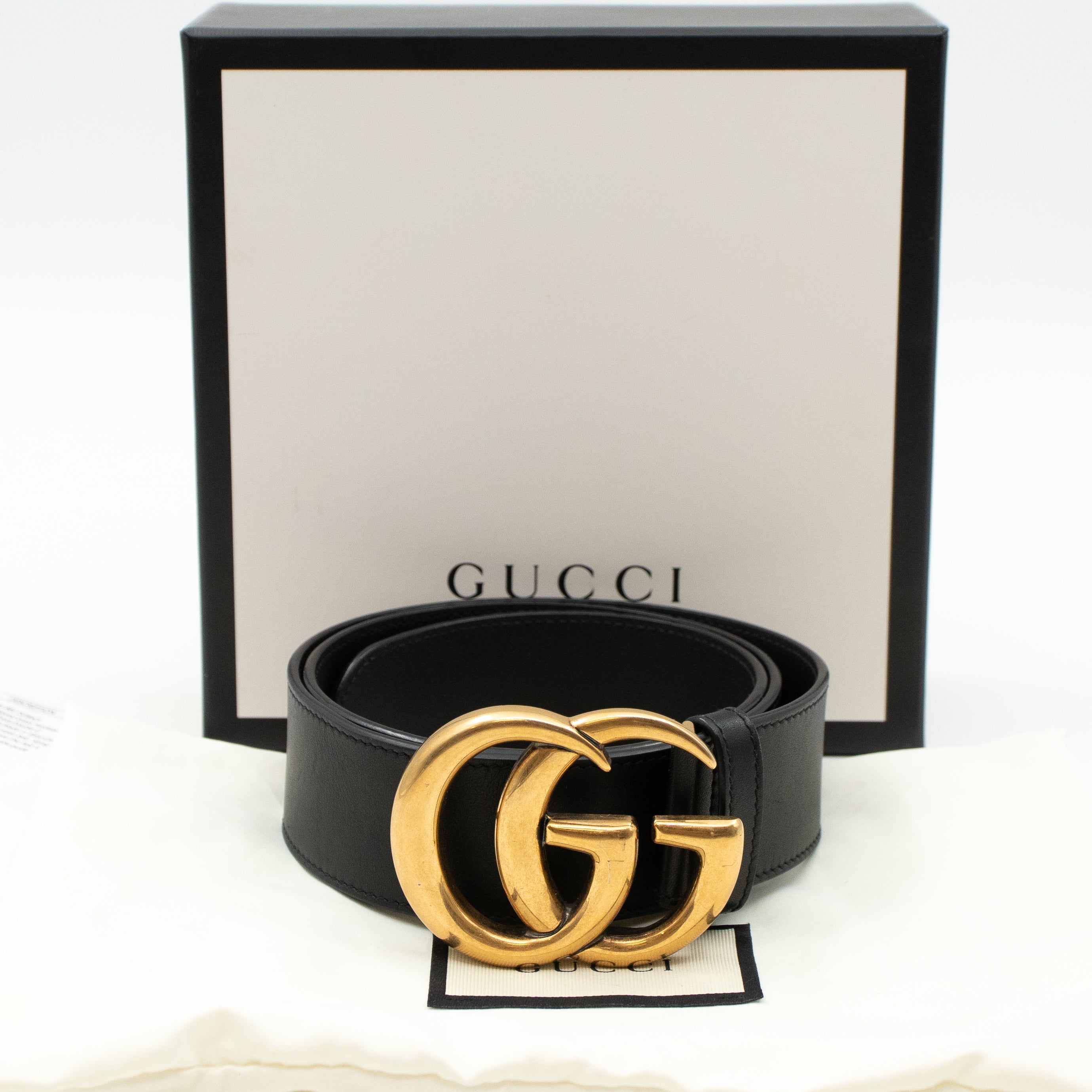 GG Marmont Wide Black Leather Belt 80 cm