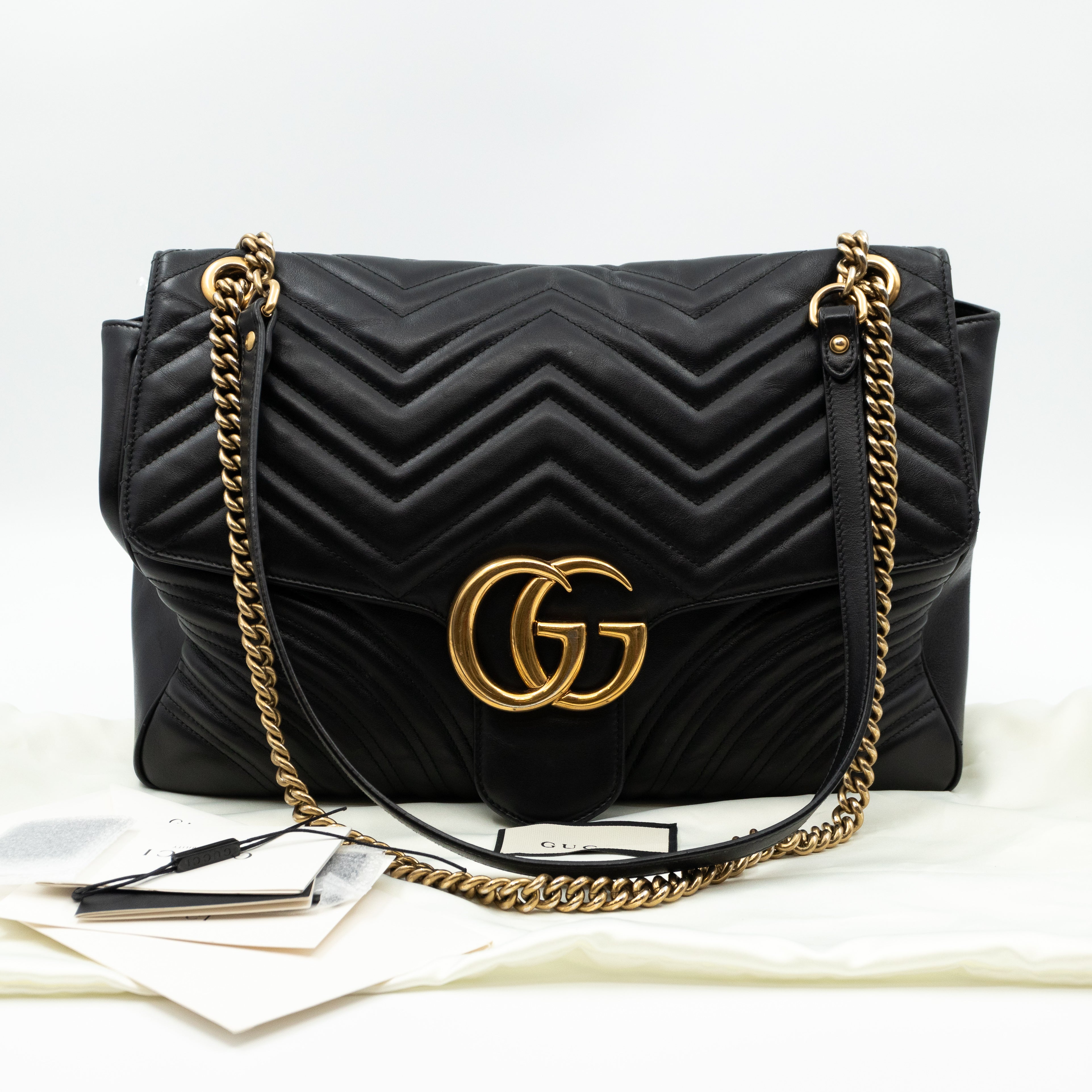 GG Marmont Large Flap Shoulder Bag Black Leather