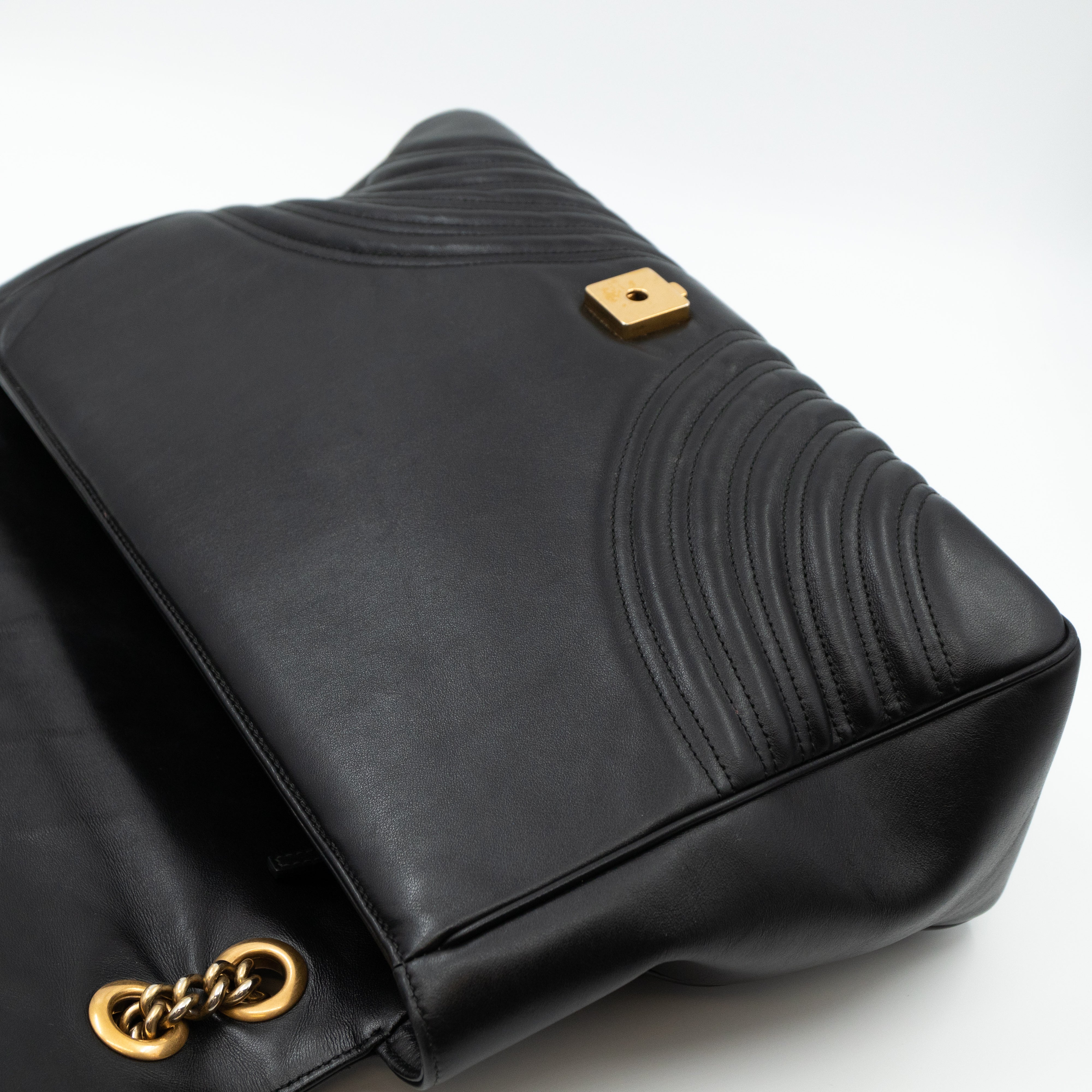 GG Marmont Large Flap Shoulder Bag Black Leather