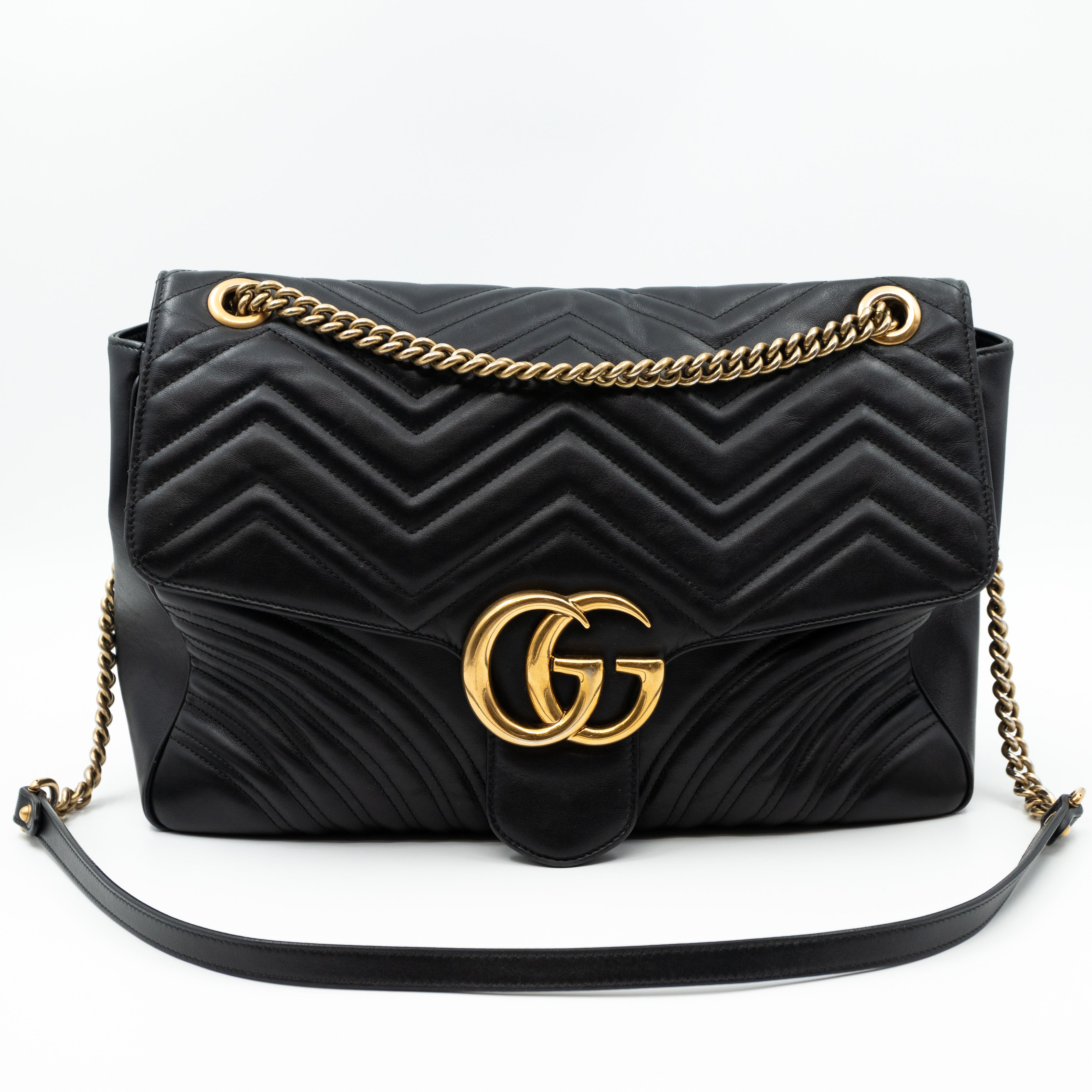 GG Marmont Large Flap Shoulder Bag Black Leather