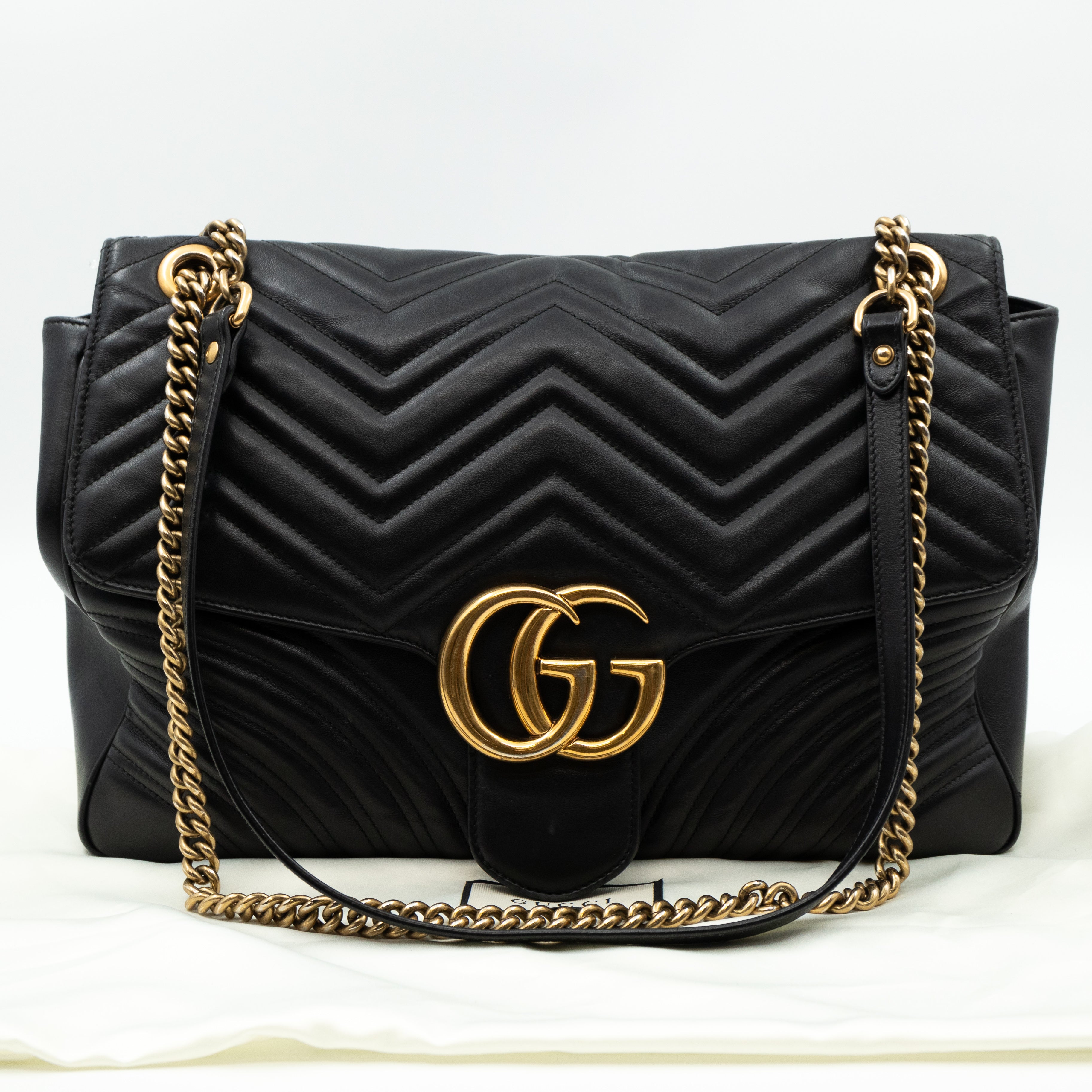 GG Marmont Large Flap Shoulder Bag Black Leather